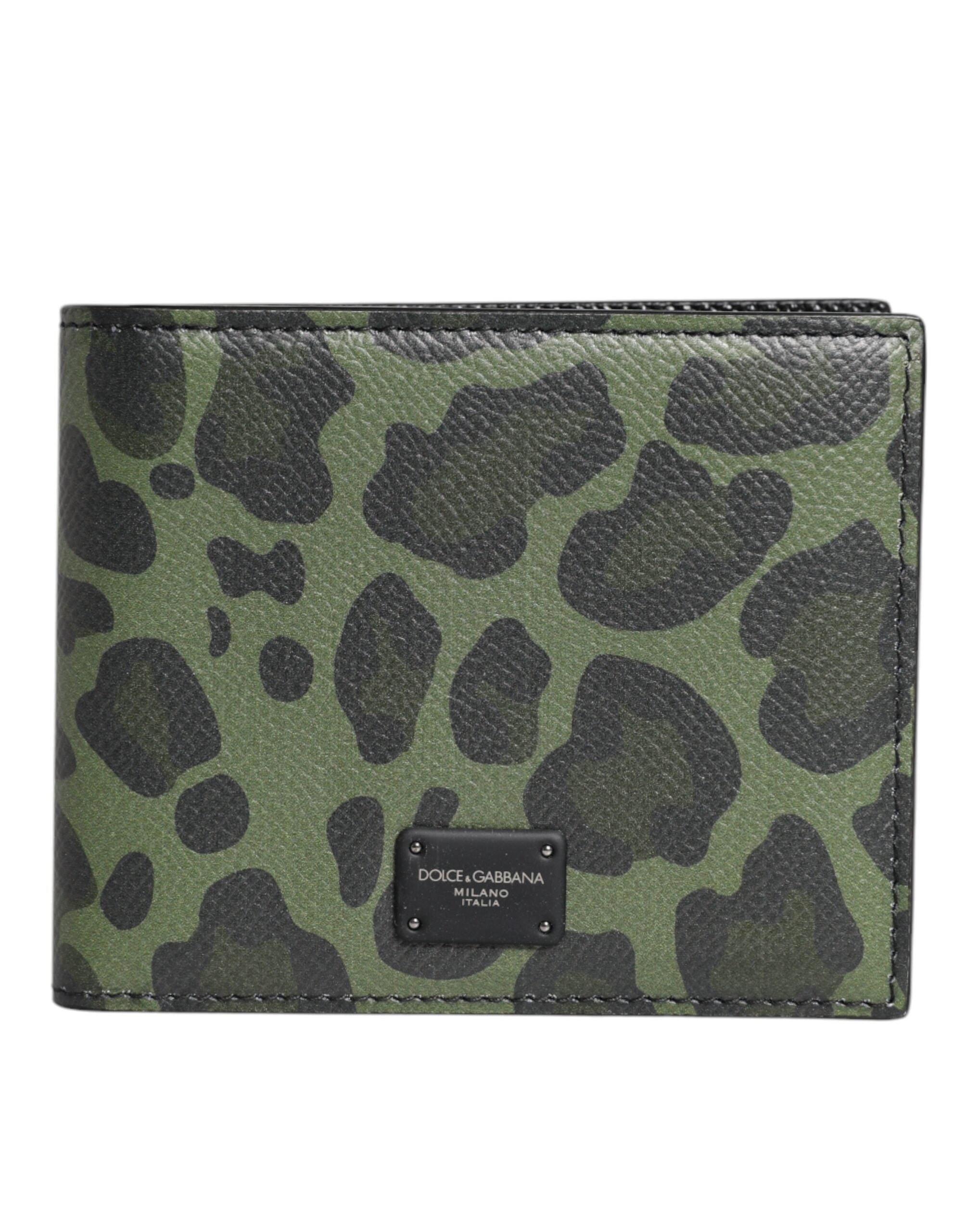Black Green Leather DG Plaque Bifold Card Holder Wallet