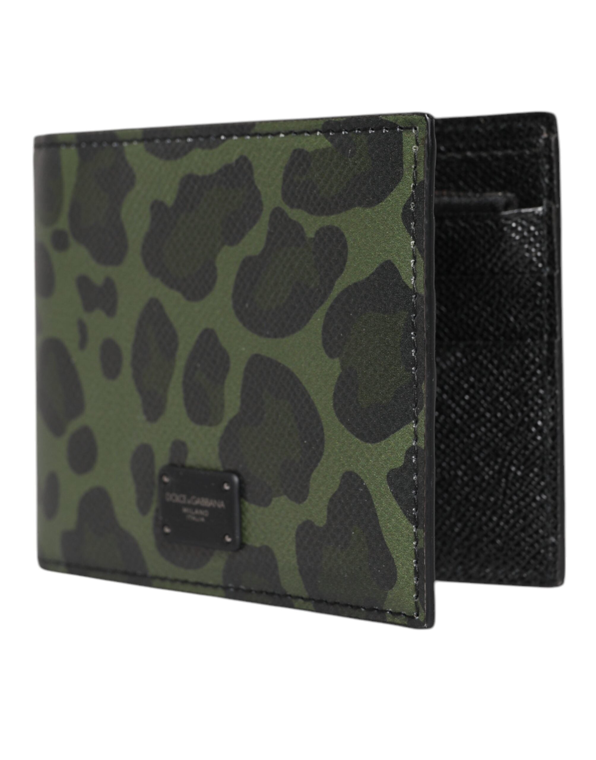 Black Green Leather DG Plaque Bifold Card Holder Wallet