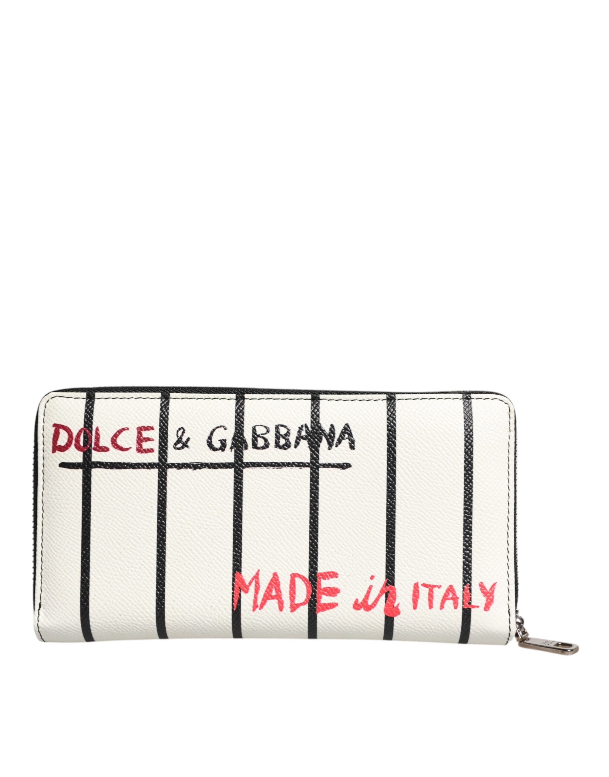 White Leather DG Crown Royals Continental Zip Around Wallet