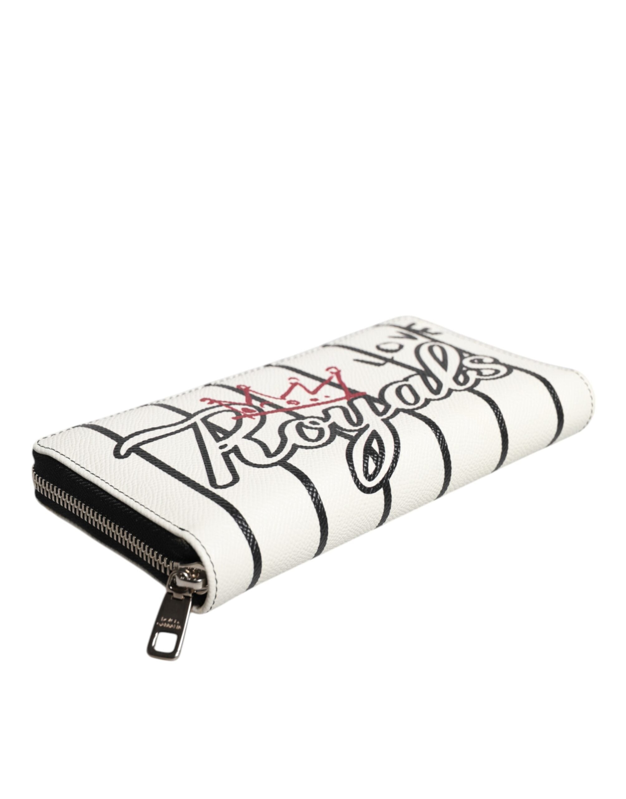 White Leather DG Crown Royals Continental Zip Around Wallet