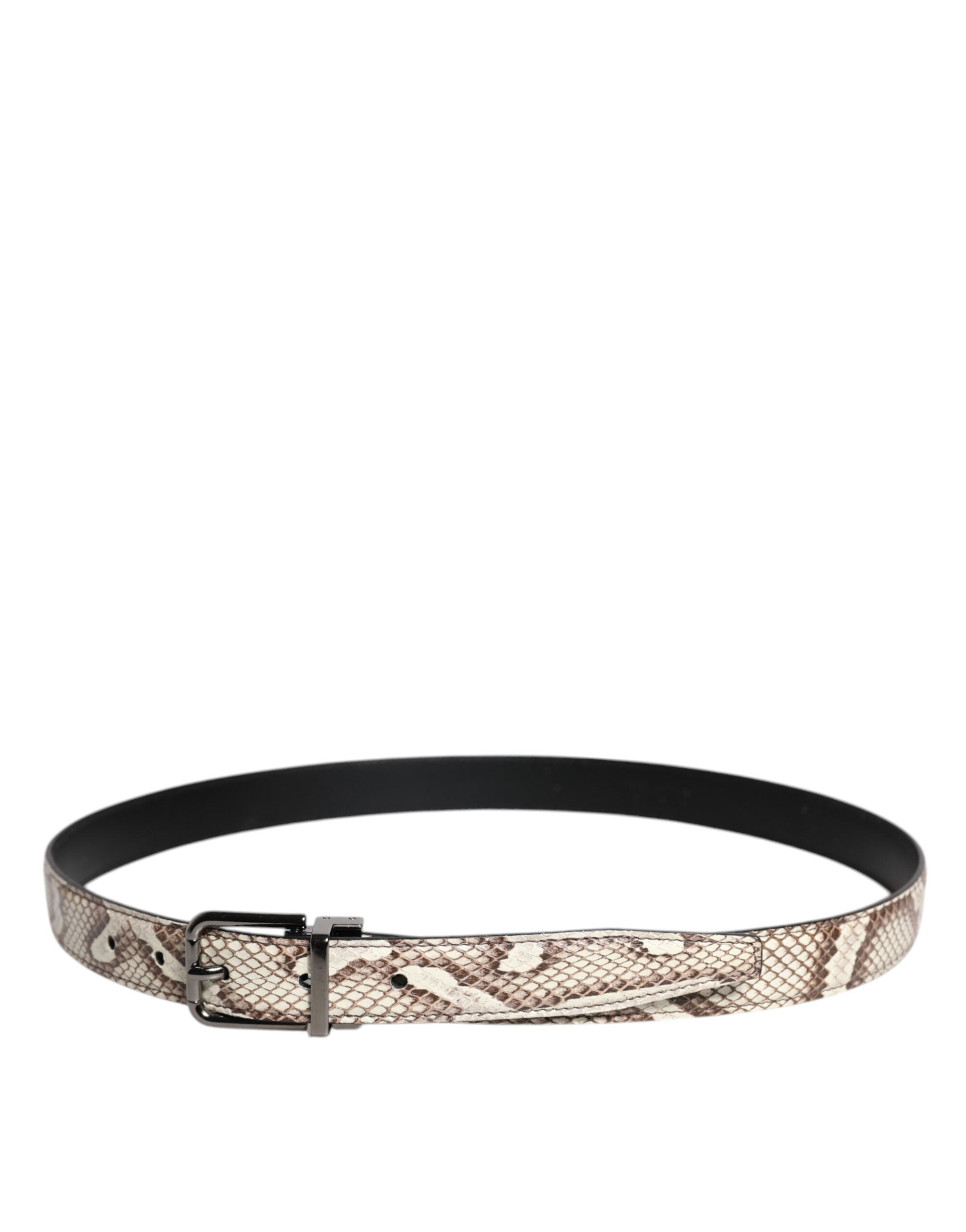 Brown Exotic Leather Classic Metal Buckle Belt