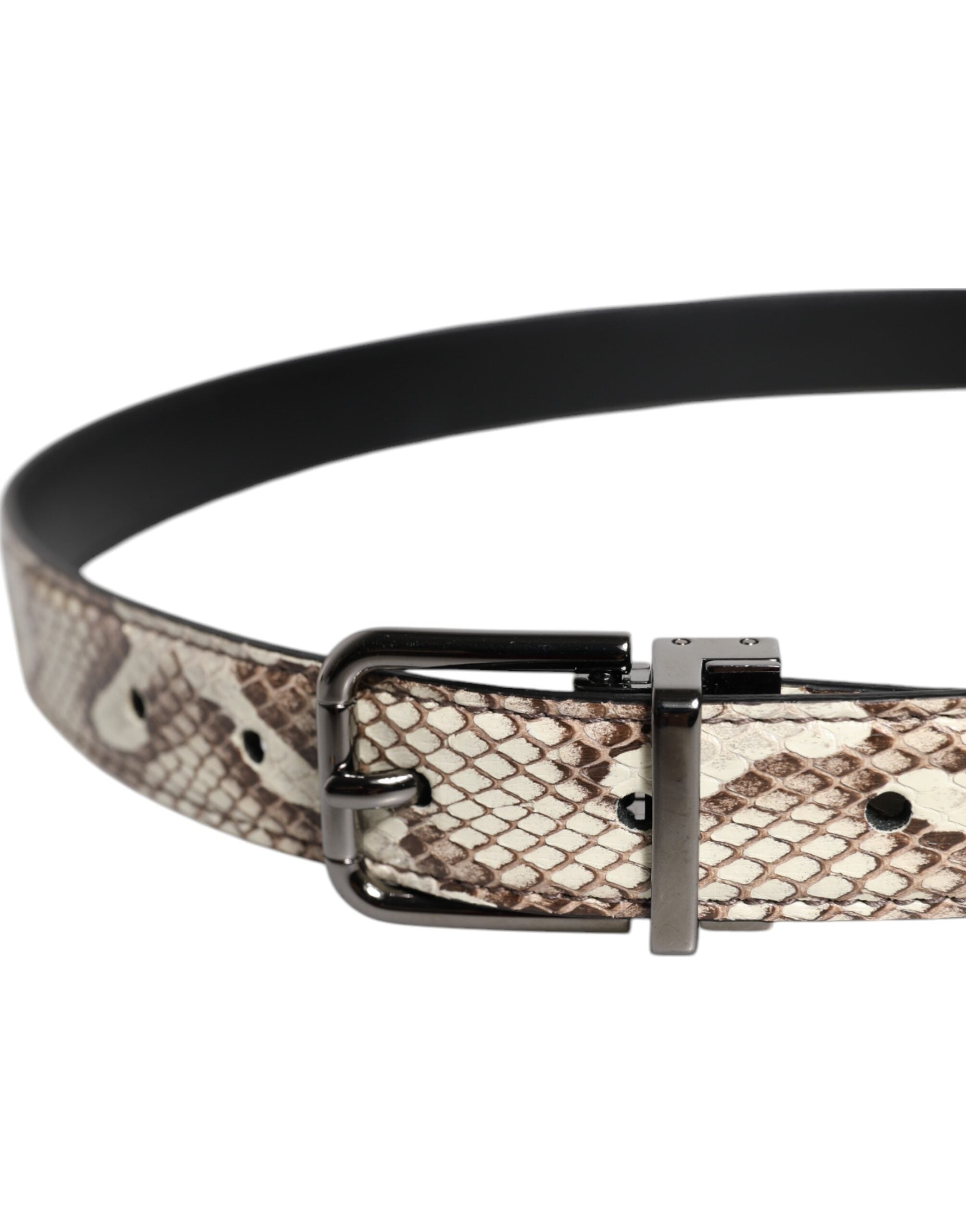 Brown Exotic Leather Classic Metal Buckle Belt