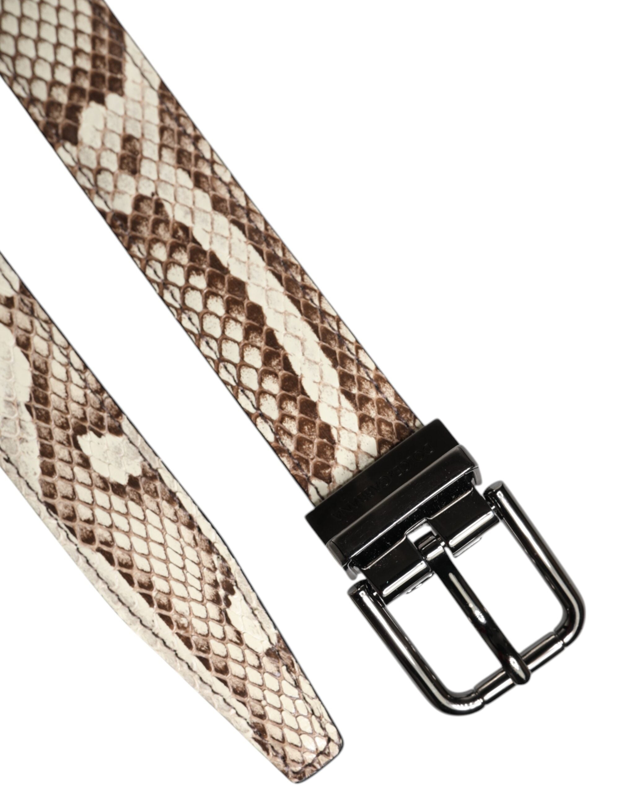 Brown Exotic Leather Classic Metal Buckle Belt