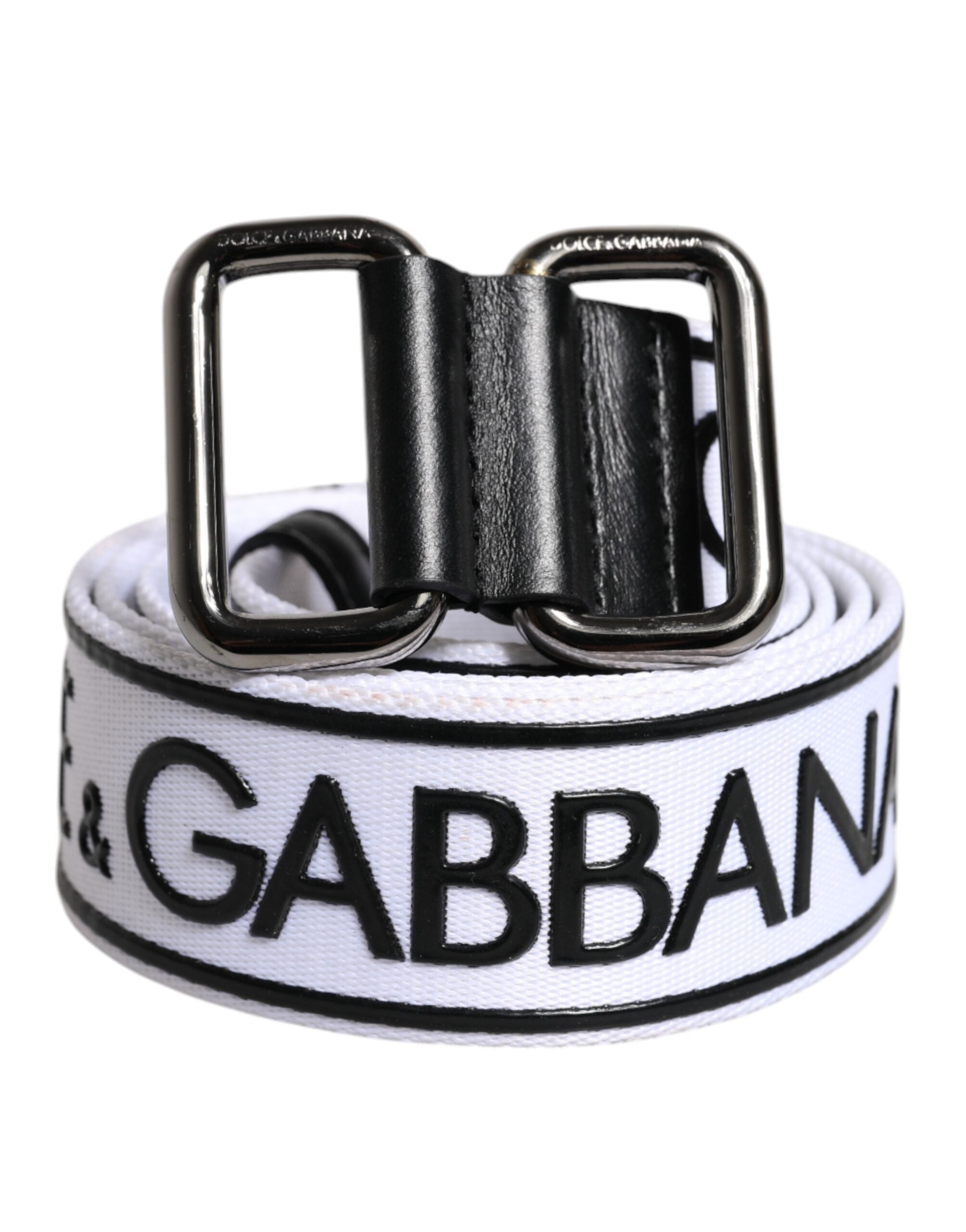 Black White Logo Printed Metal Buckle Belt