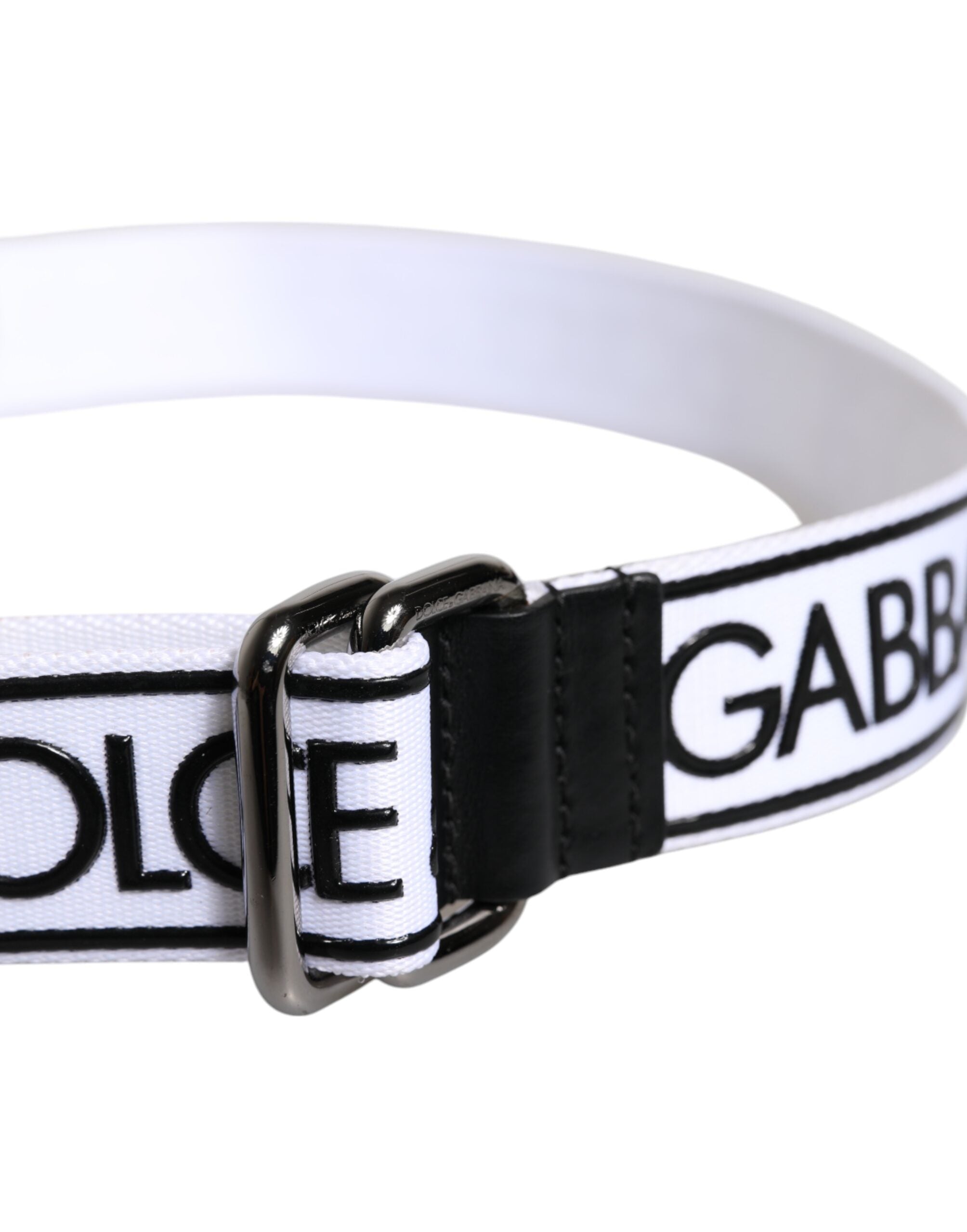 Black White Logo Printed Metal Buckle Belt