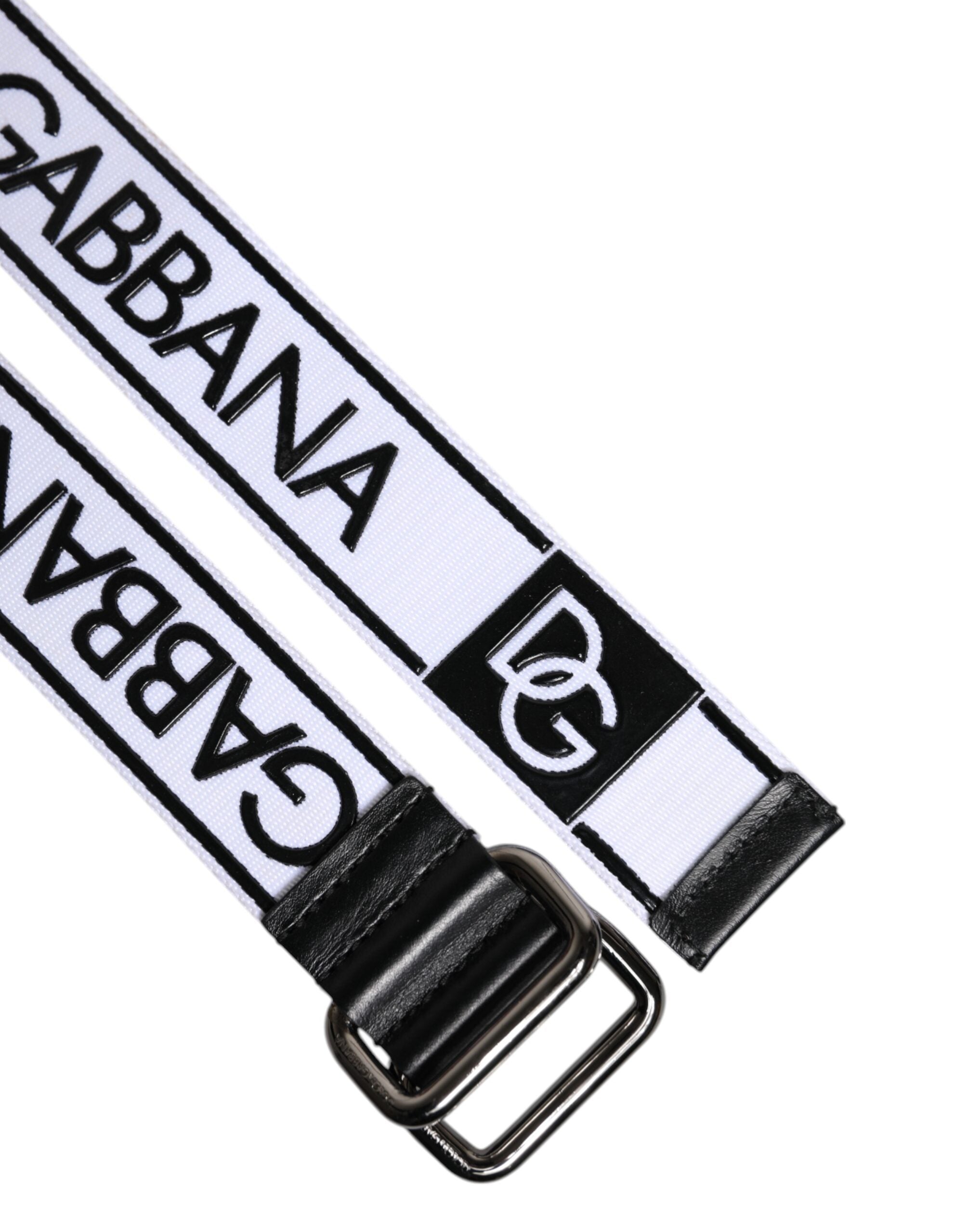 Black White Logo Printed Metal Buckle Belt