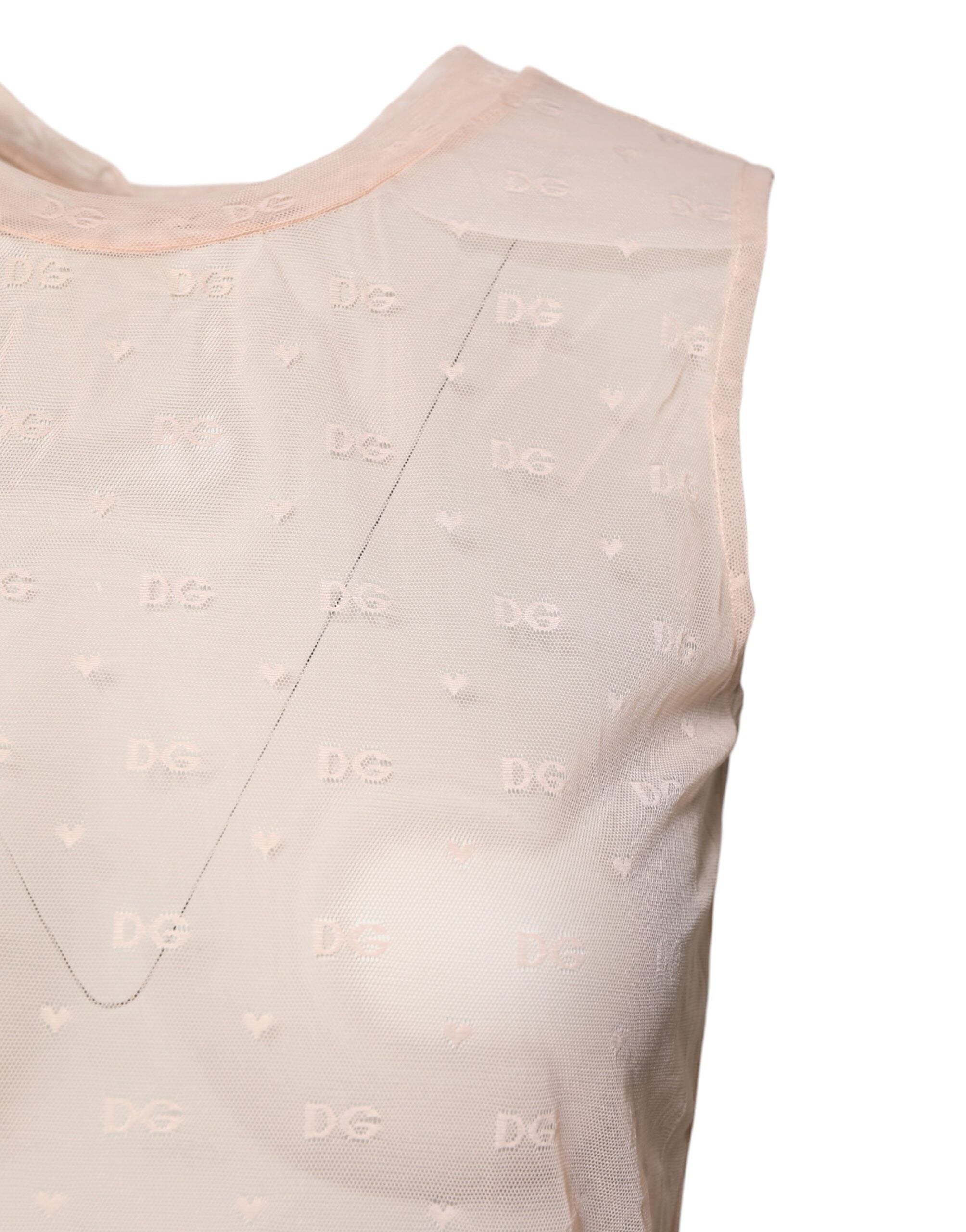 Beige Nylon Logo Monogram Sleeveless Tank Top