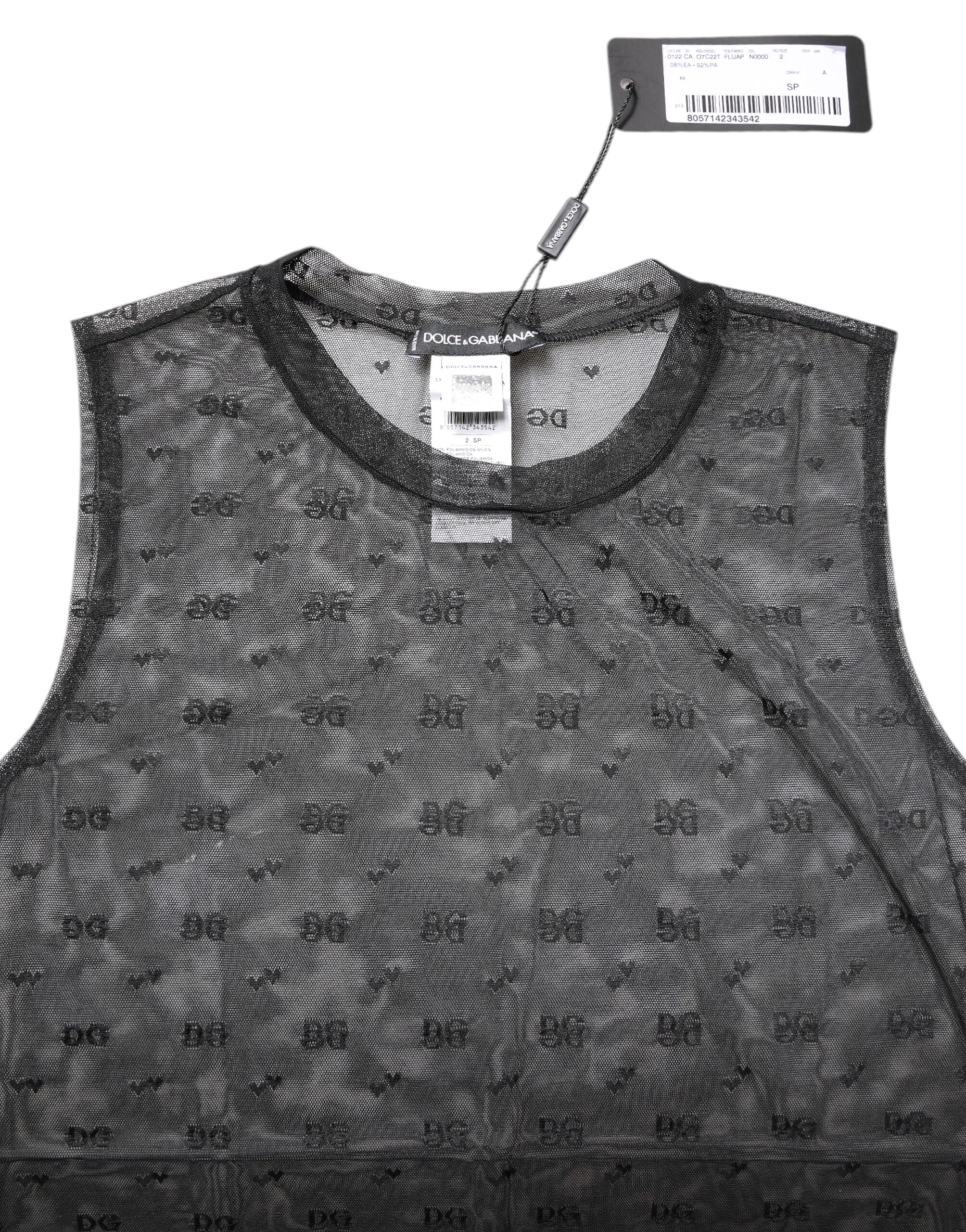 Black Nylon Logo Monogram Sleeveless Tank Top
