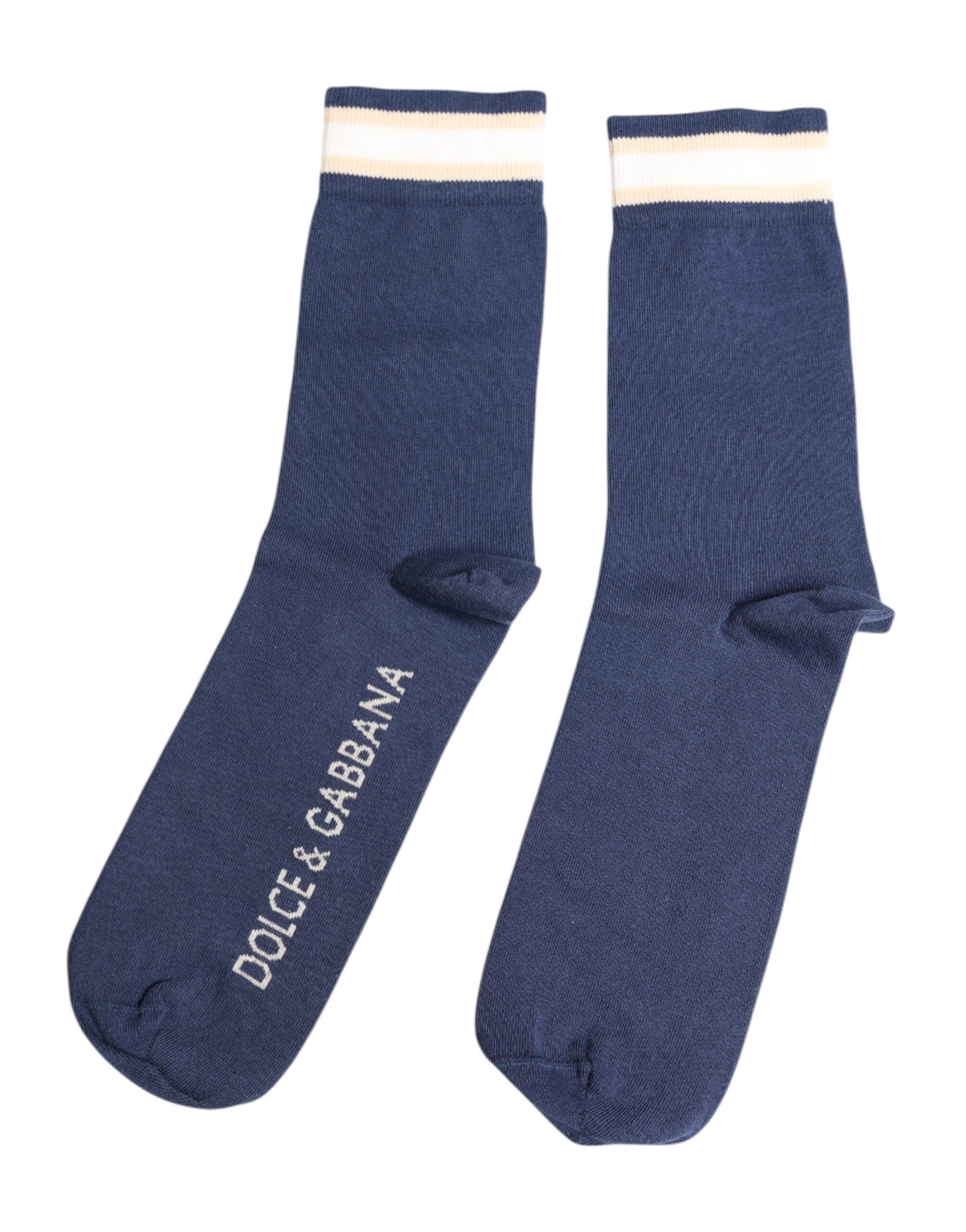 Blue Stretch DG Logo Print Mid Calf Socks