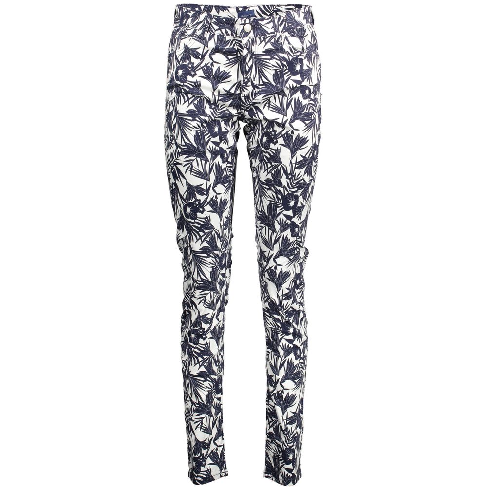 Blue Cotton Women Slim Trouser