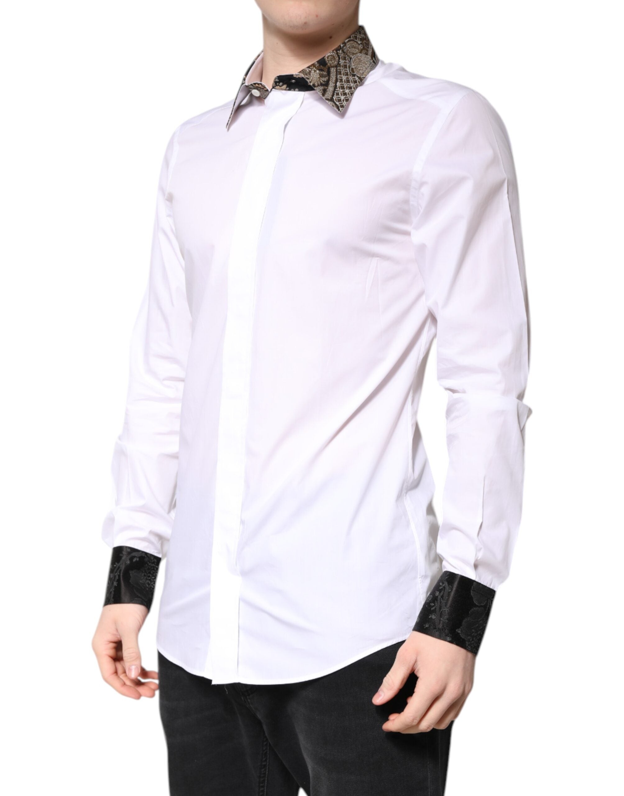 White Cotton GOLD Men Dress Formal Shirt