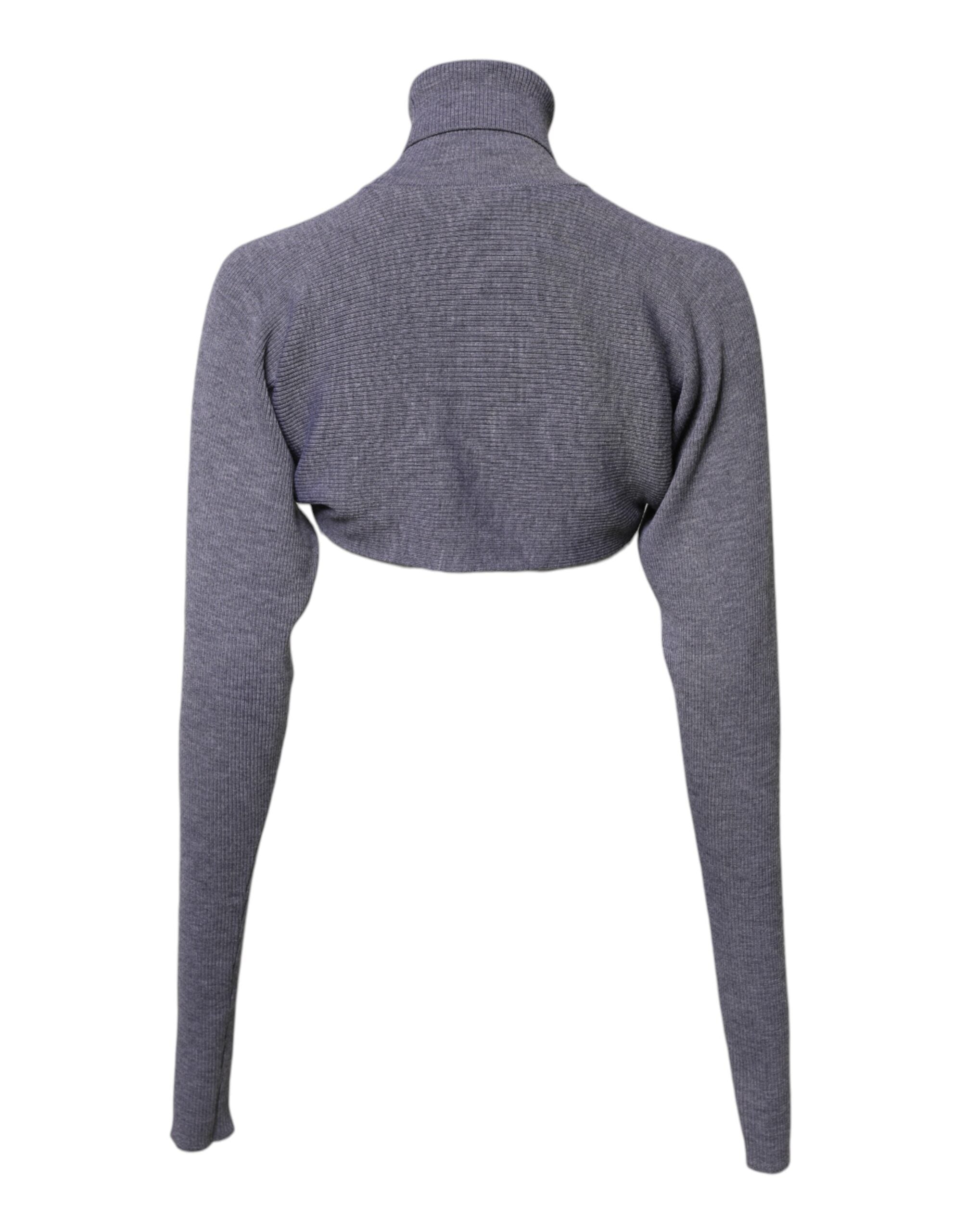 Dolce & Gabbana Gray Wool Knit Turtleneck Cropped Top Sweater