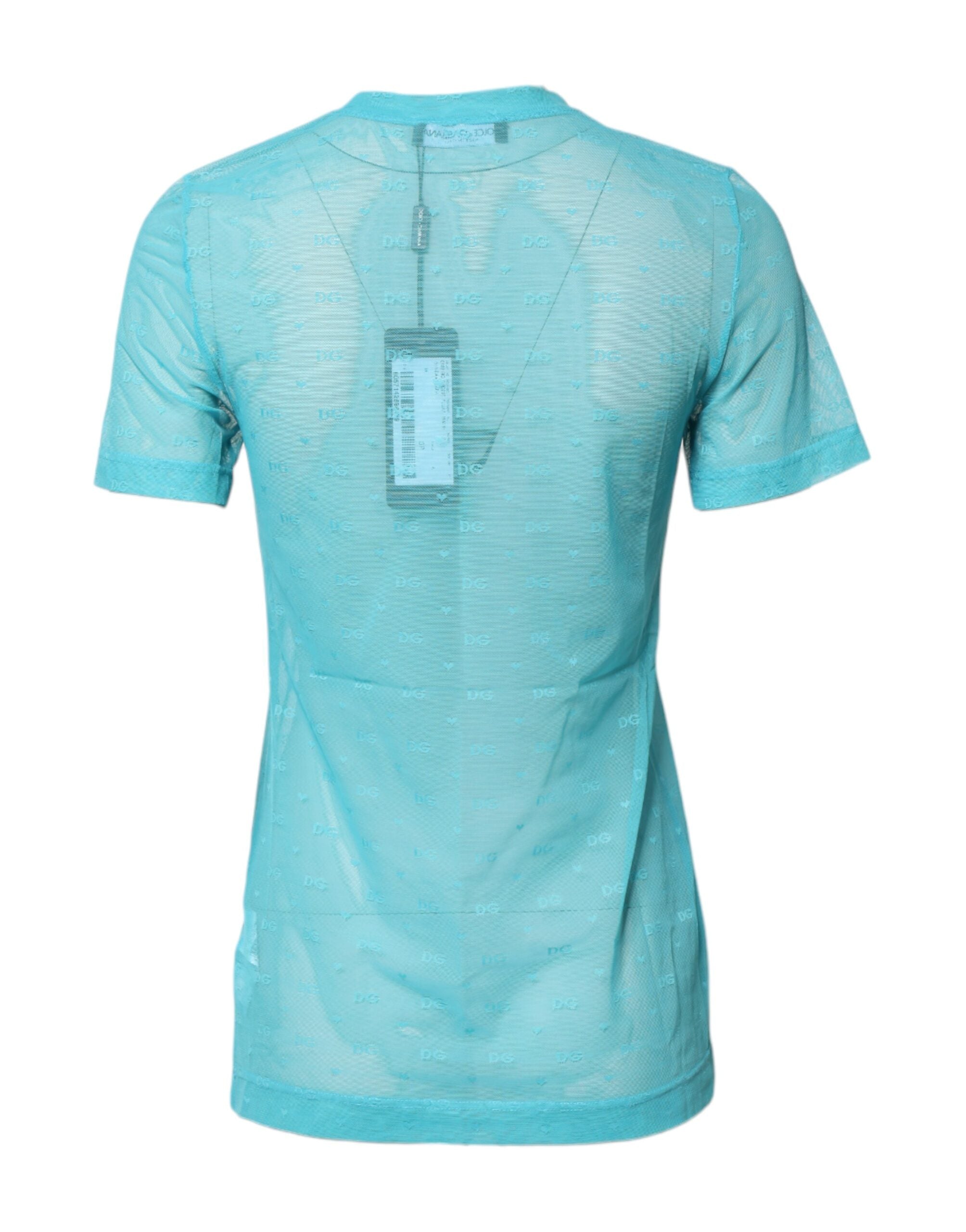 Blue Nylon See Through Women Short Sleeves Top