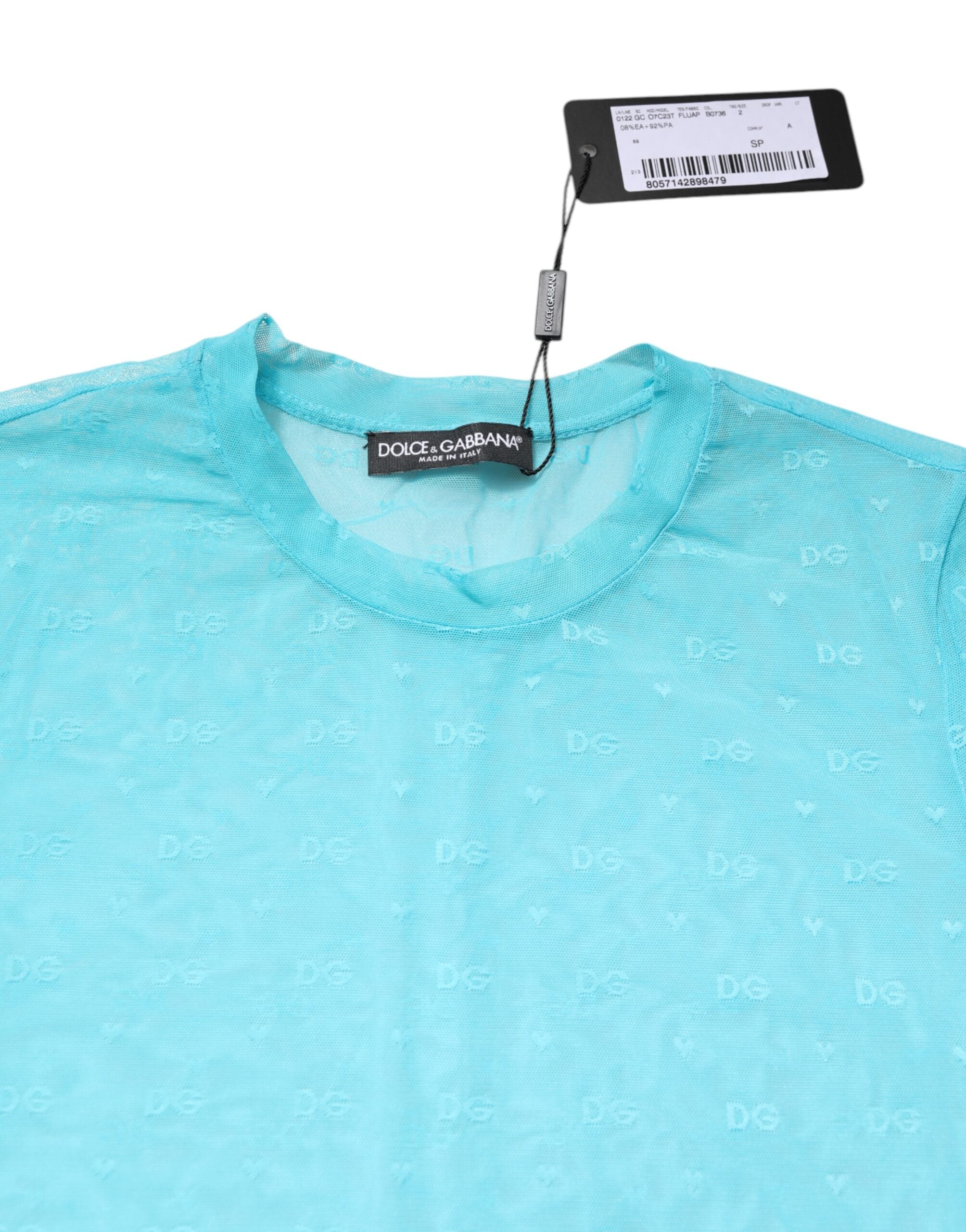 Blue Nylon See Through Women Short Sleeves Top