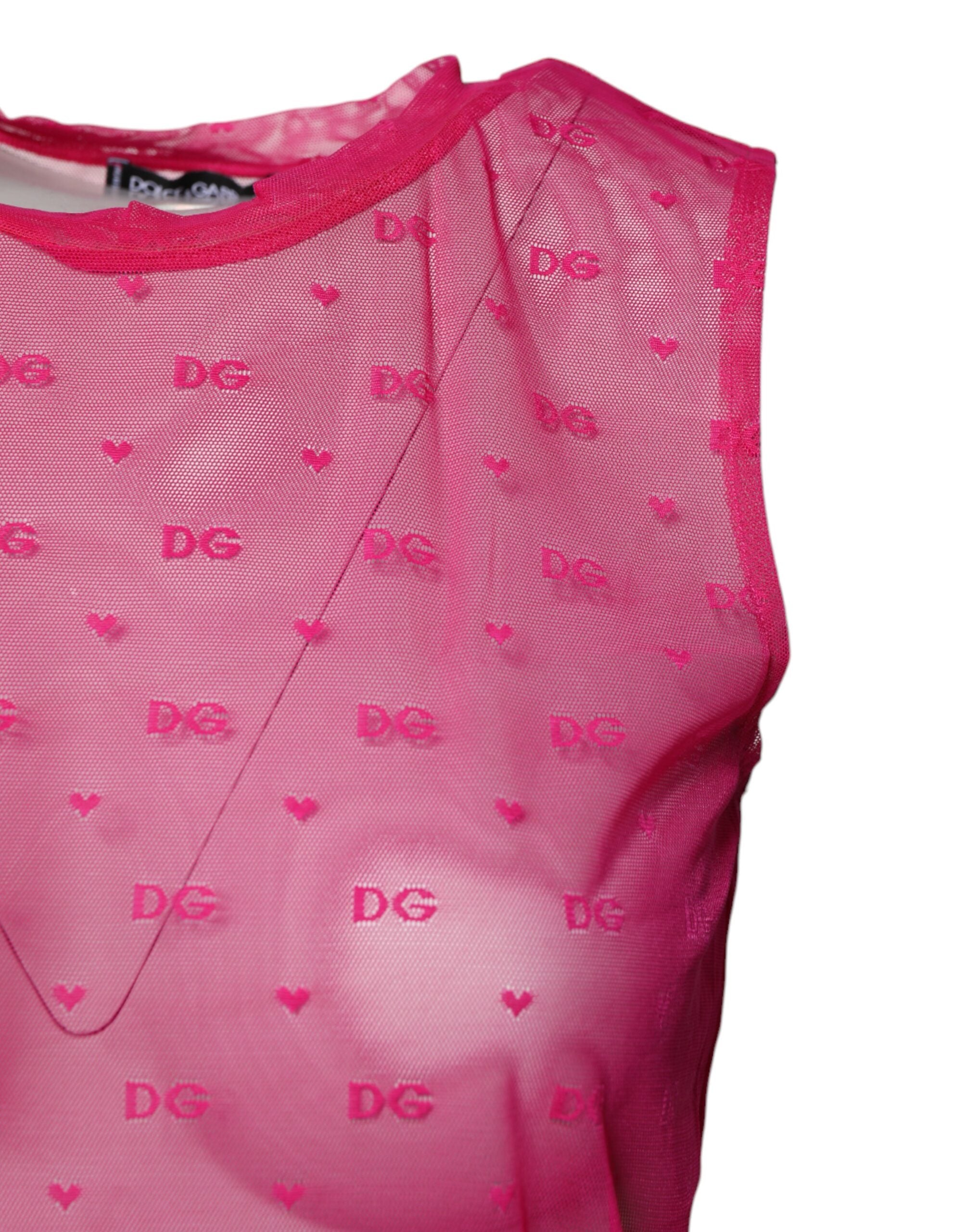 Pink Nylon See Through Women Sleeveless Tank Top