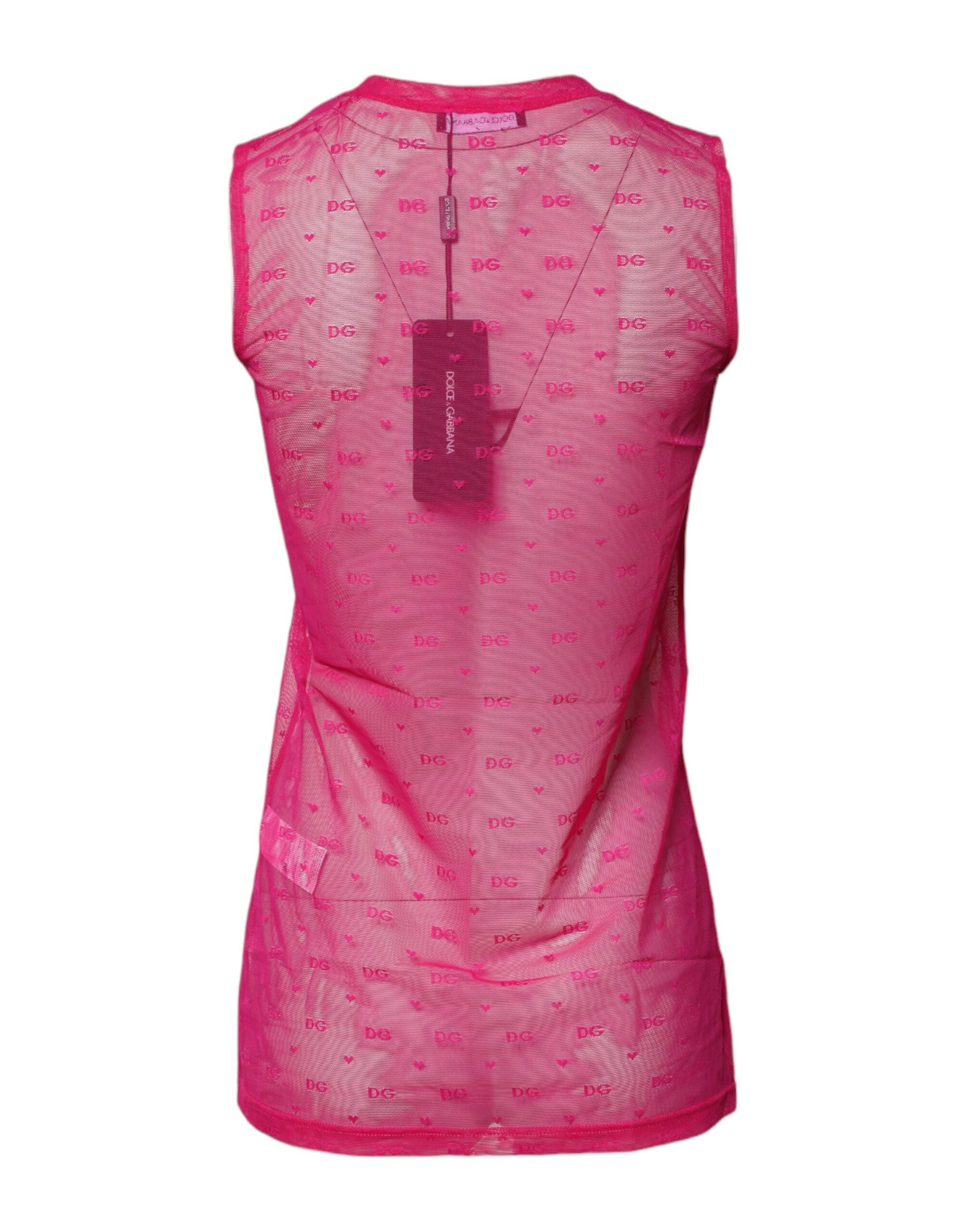 Pink Nylon See Through Women Sleeveless Tank Top