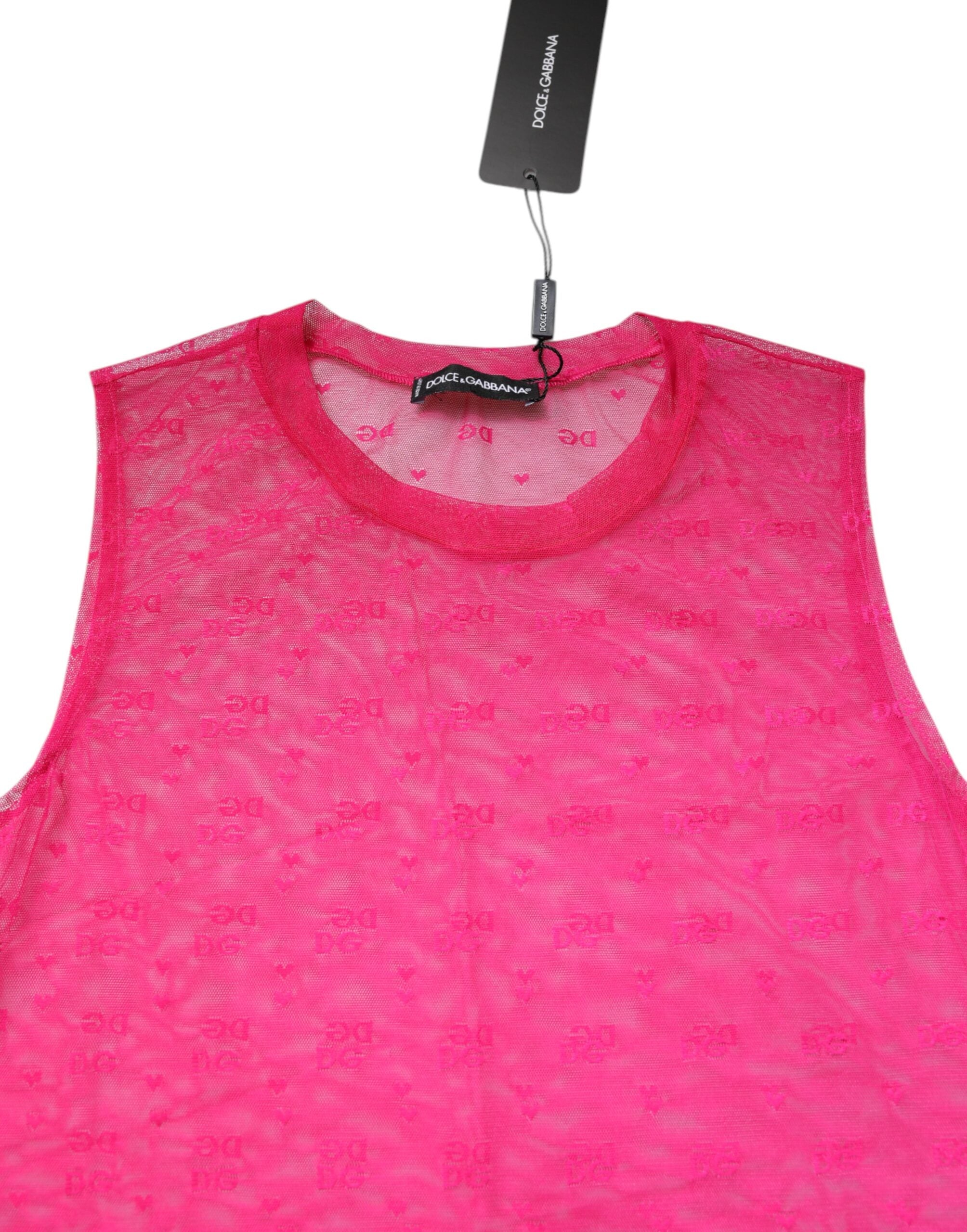 Pink Nylon See Through Women Sleeveless Tank Top