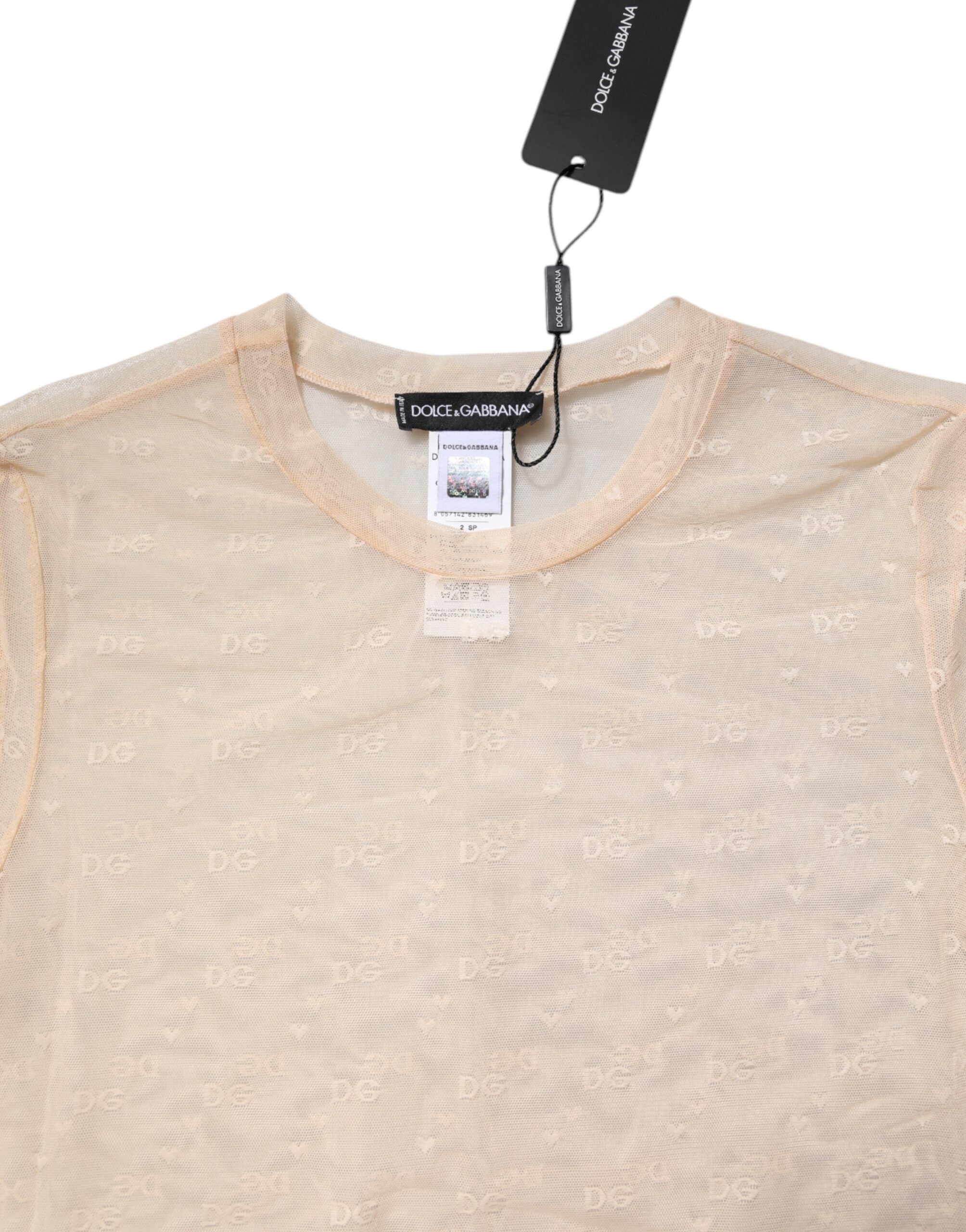 Ivory Nylon See Through Women Short Sleeves Top