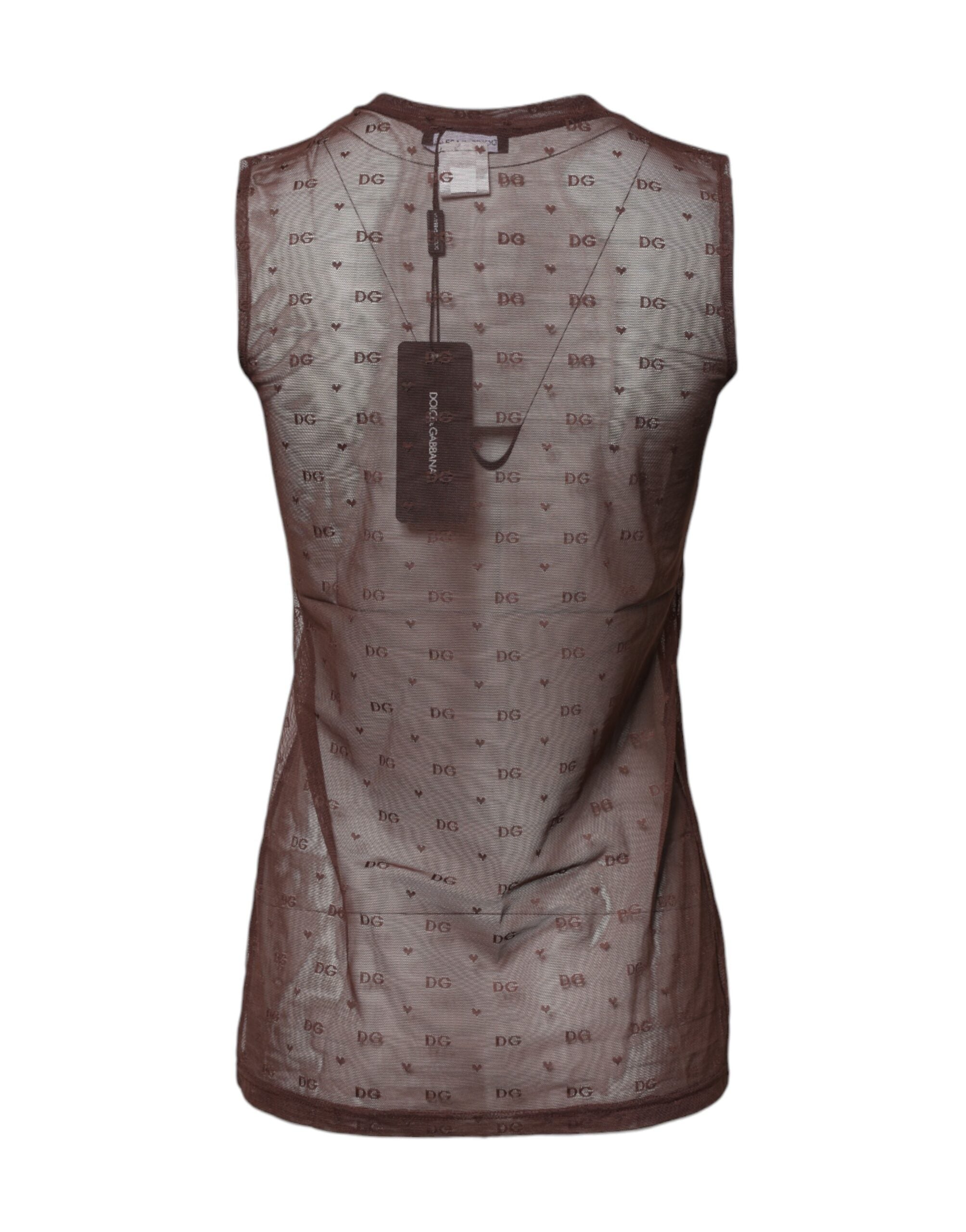 Brown Nylon See Through Women Sleeveless Tank Top