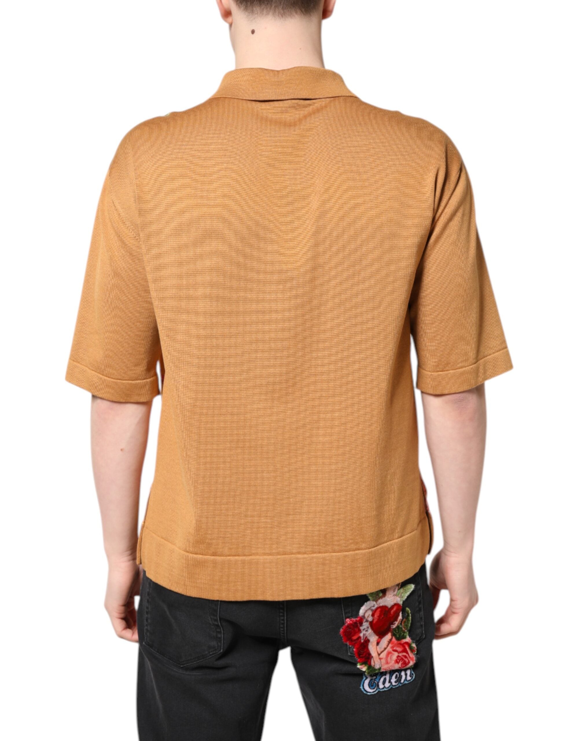 Dolce & Gabbana Brown Floral Collared Short Sleeve T-shirt
