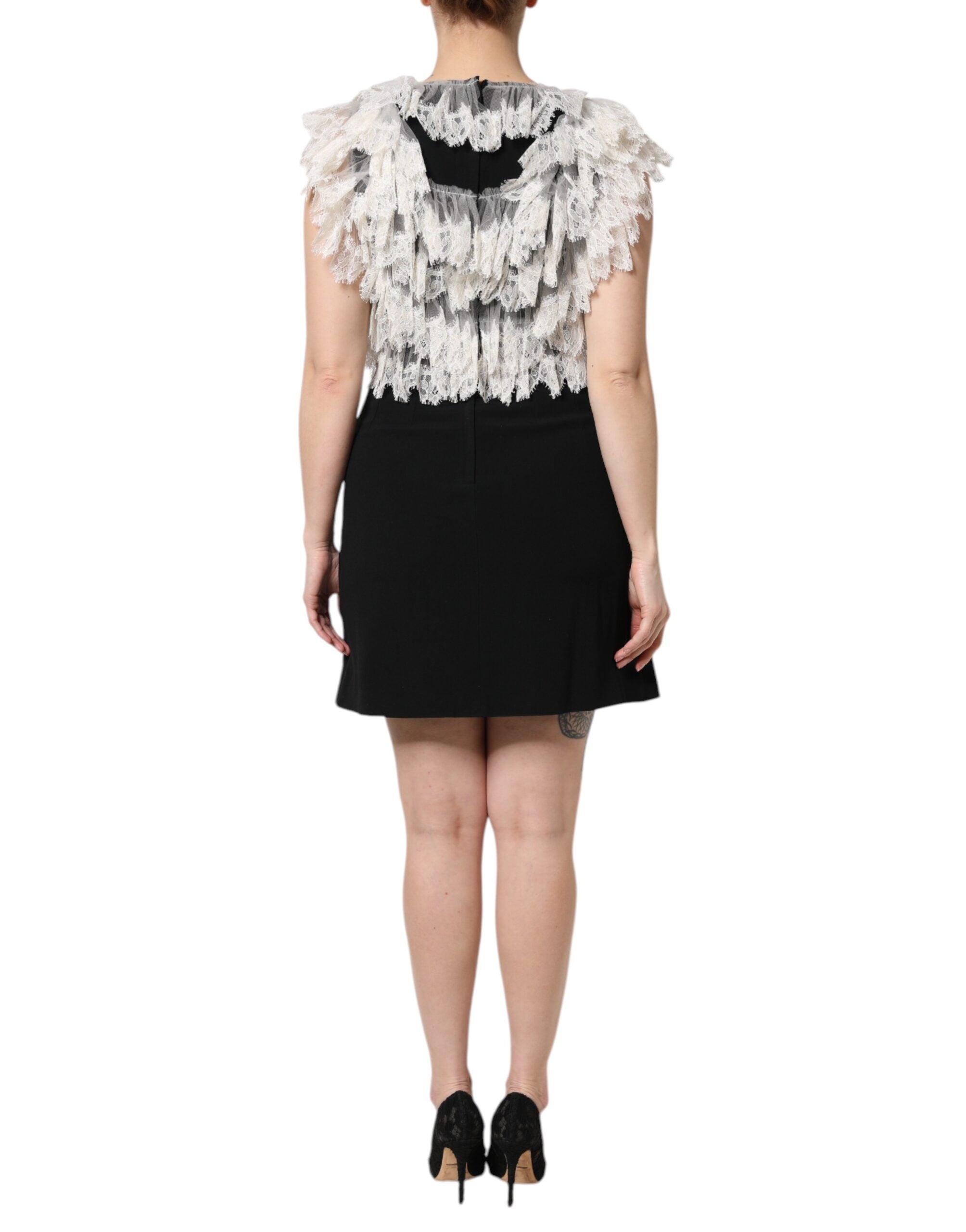 فستان دولتشي آند غابانا الأسود المزين بنقشة ديفوشن ميني