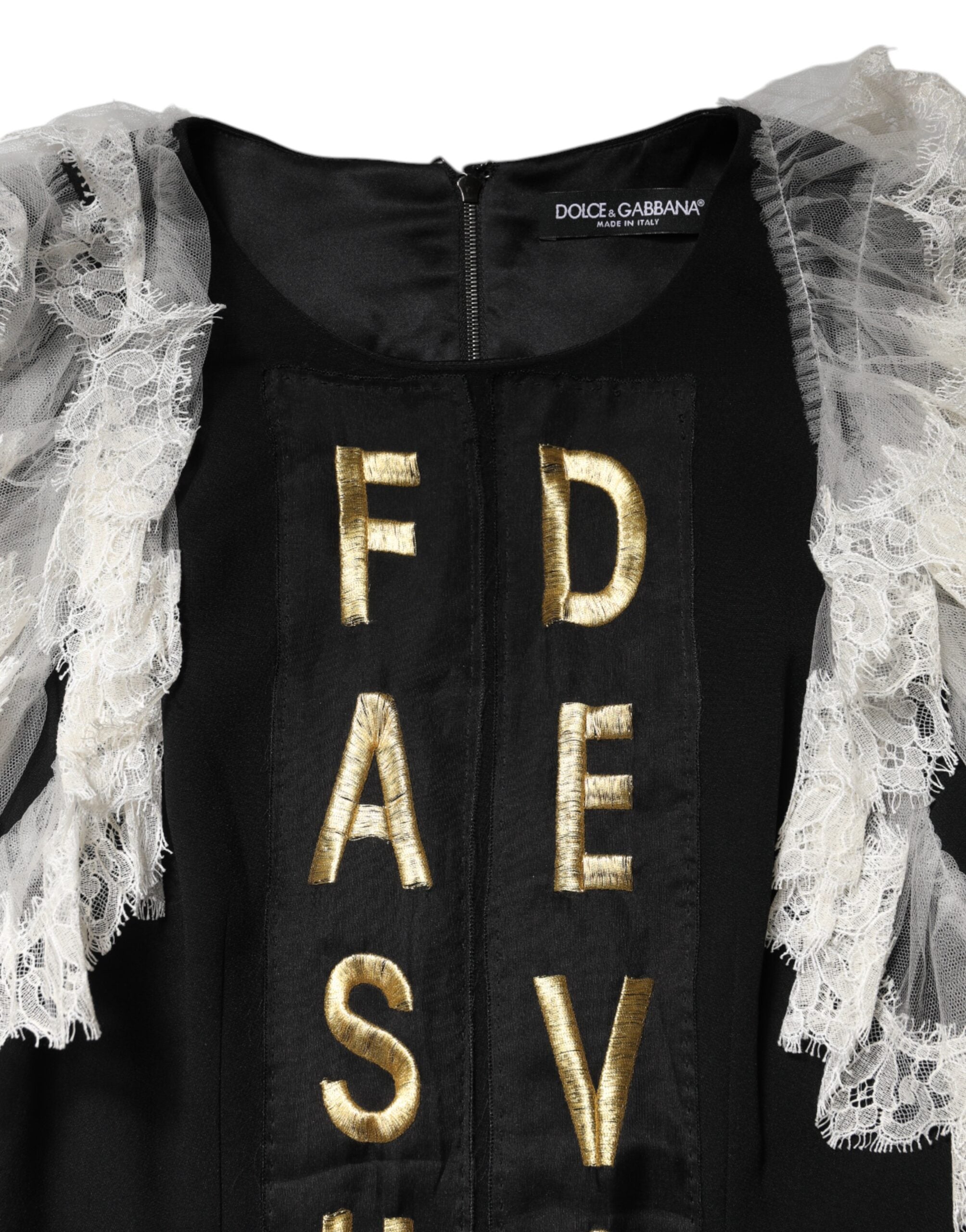 فستان دولتشي آند غابانا الأسود المزين بنقشة ديفوشن ميني