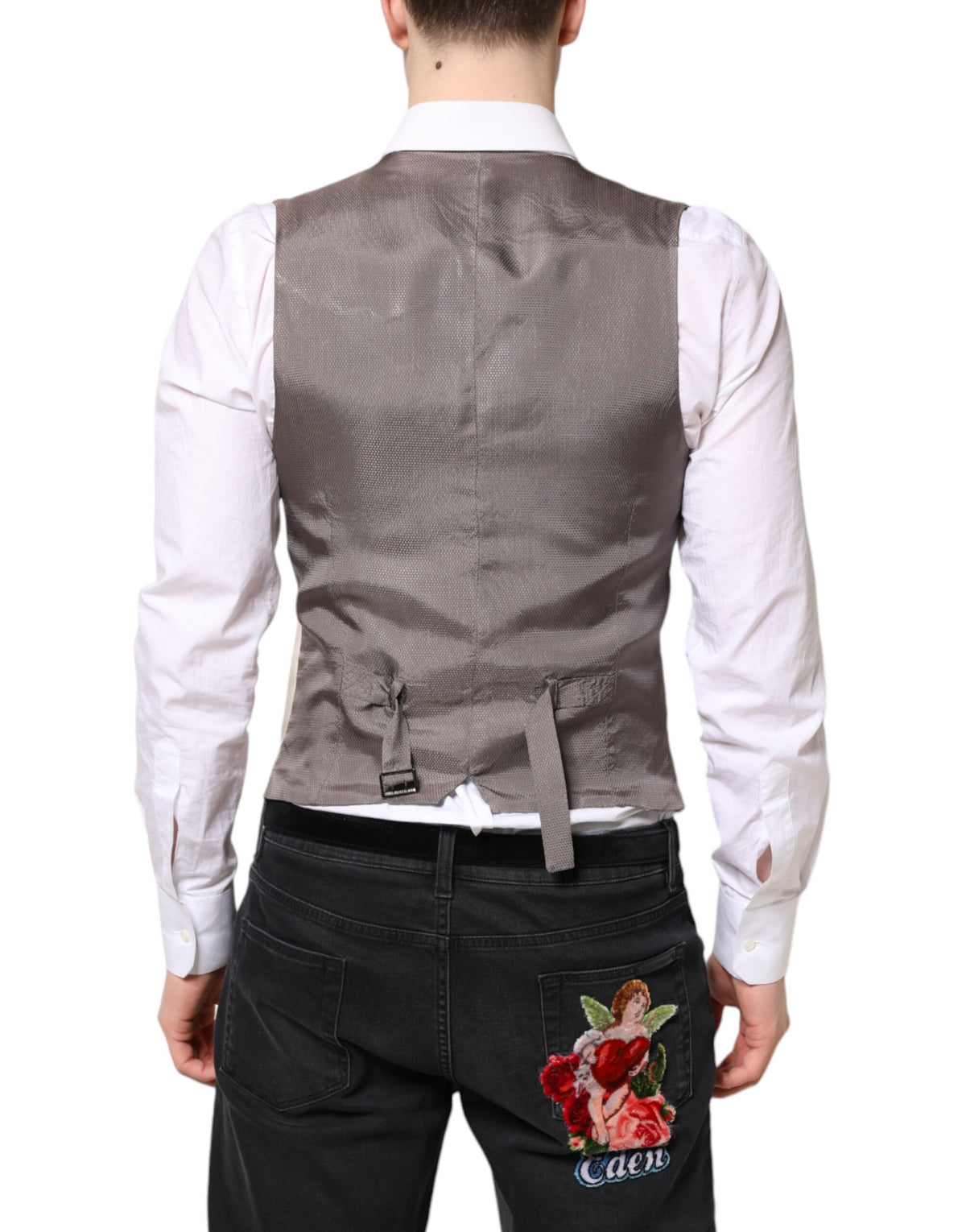 Dolce & Gabbana Beige Gray Dress Men Formal Waistcoat Vest