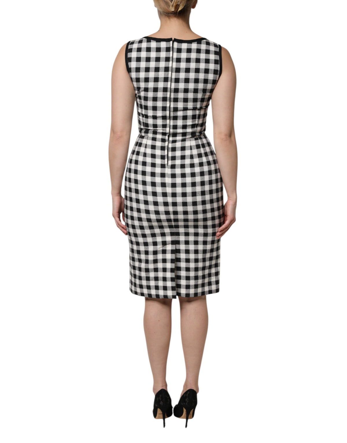 Dolce & Gabbana White Black Checkered Sleeveless Sheath Dress