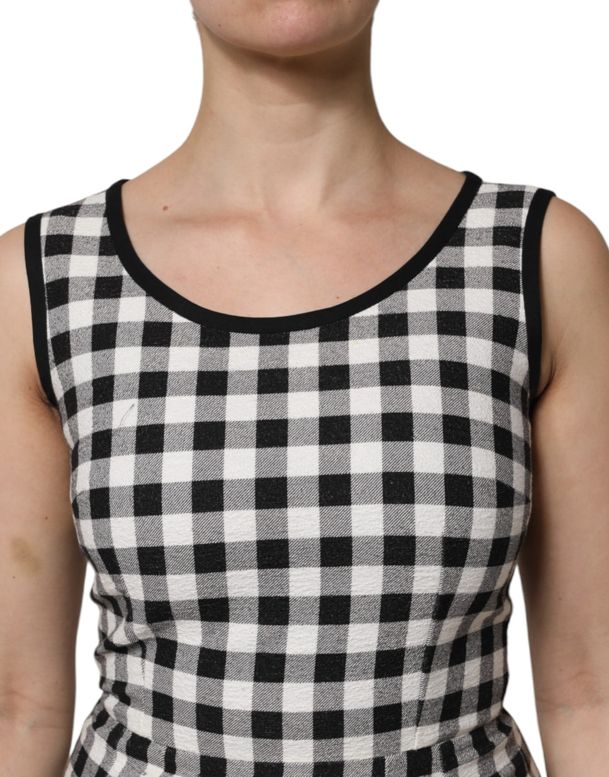 Dolce & Gabbana White Black Checkered Sleeveless Sheath Dress