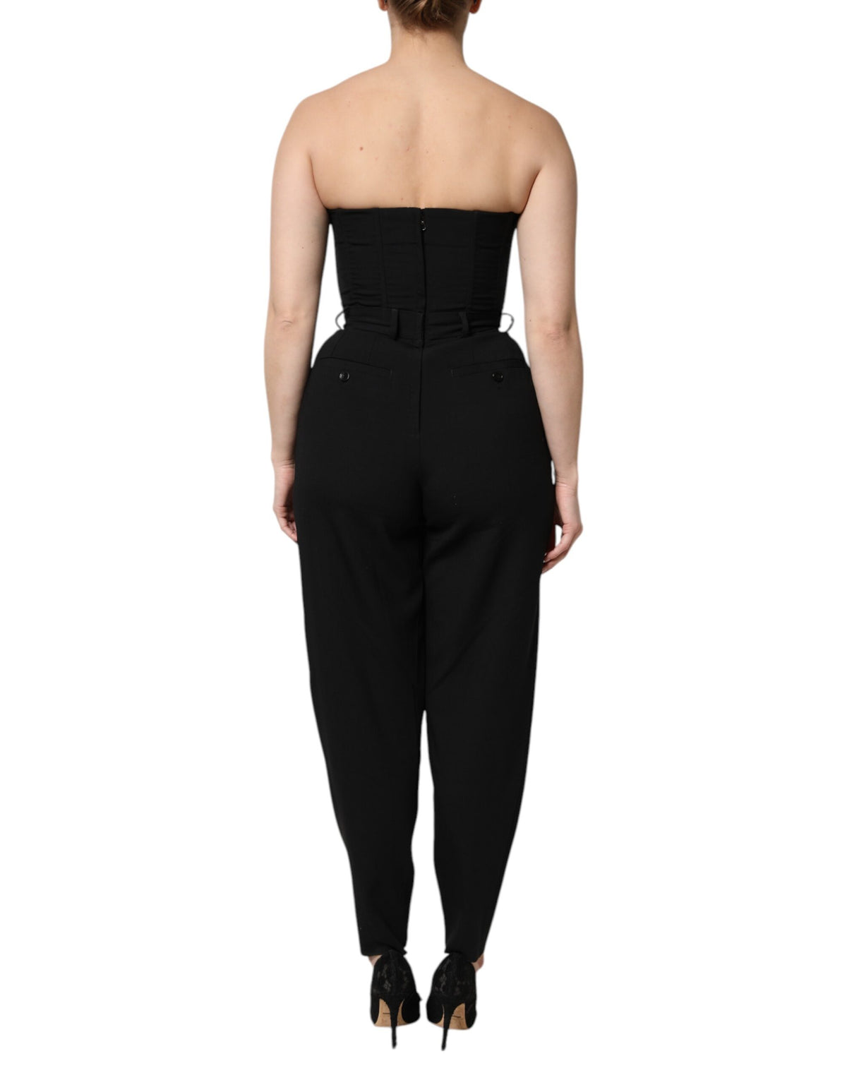 Dolce & Gabbana Black Wool Strapless Romper Jumpsuit Dress