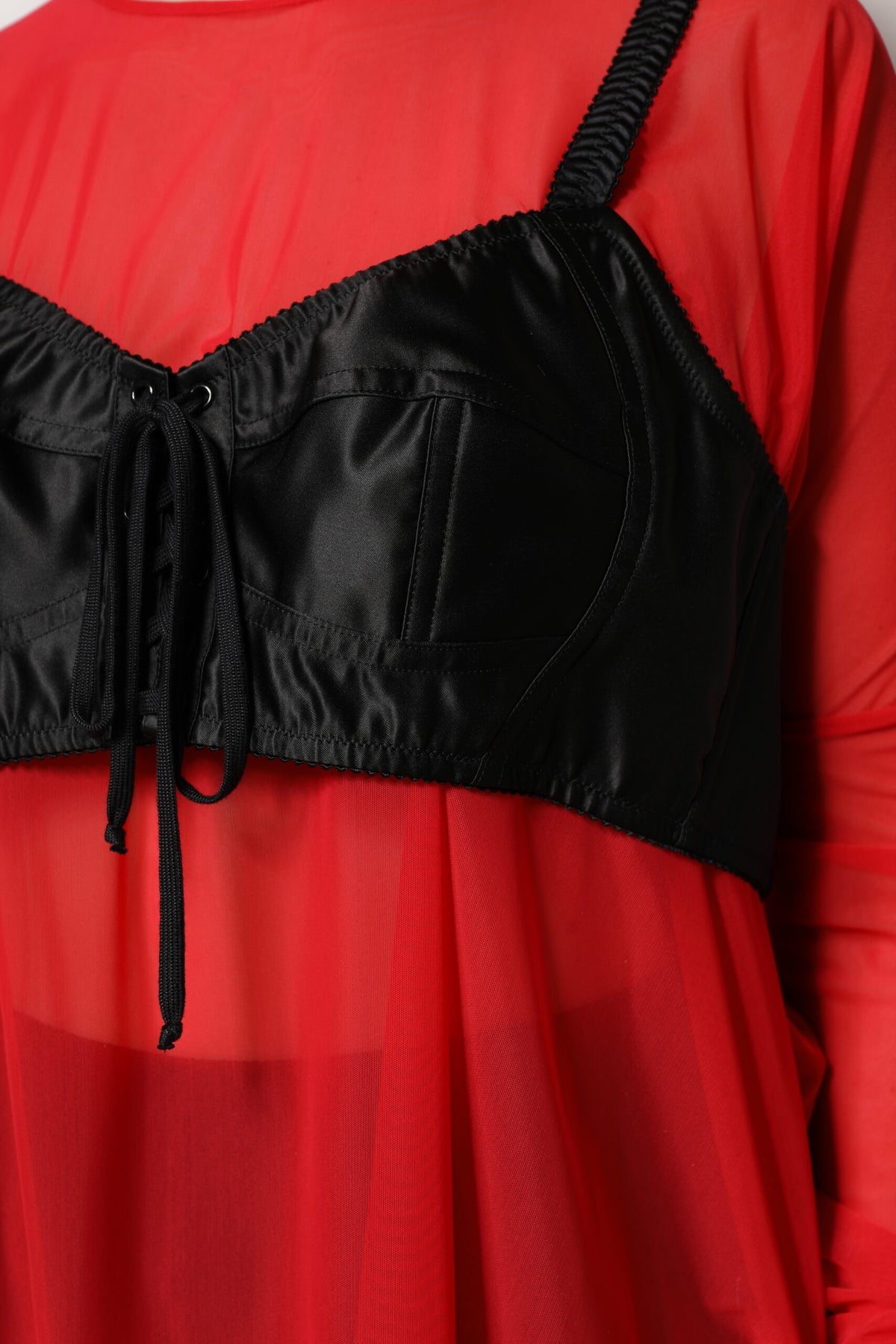 Dolce & Gabbana Red Black Bustier Detailing Long Sleeves Top