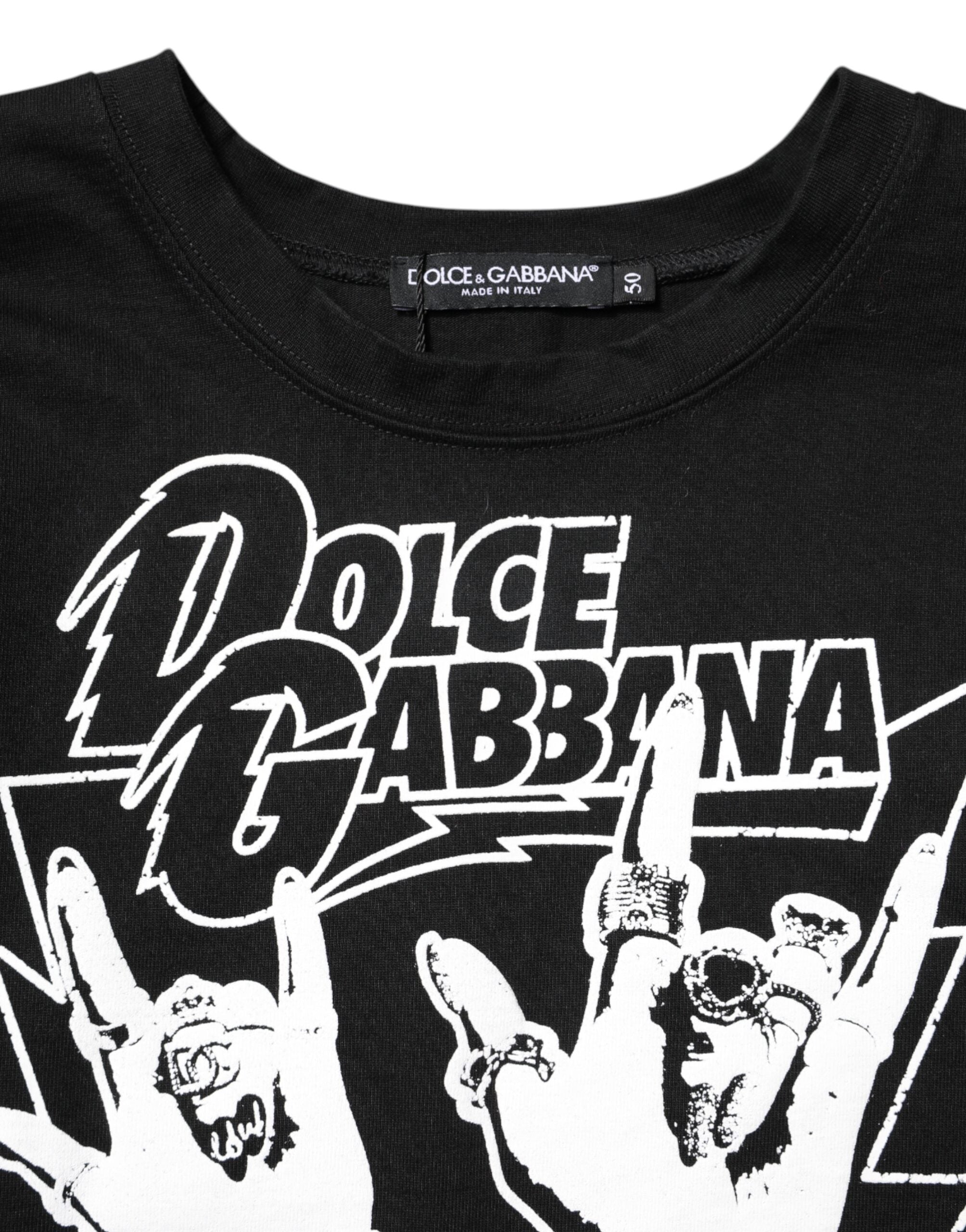 Dolce & Gabbana Black Cotton Printed Short Sleeves T-shirt