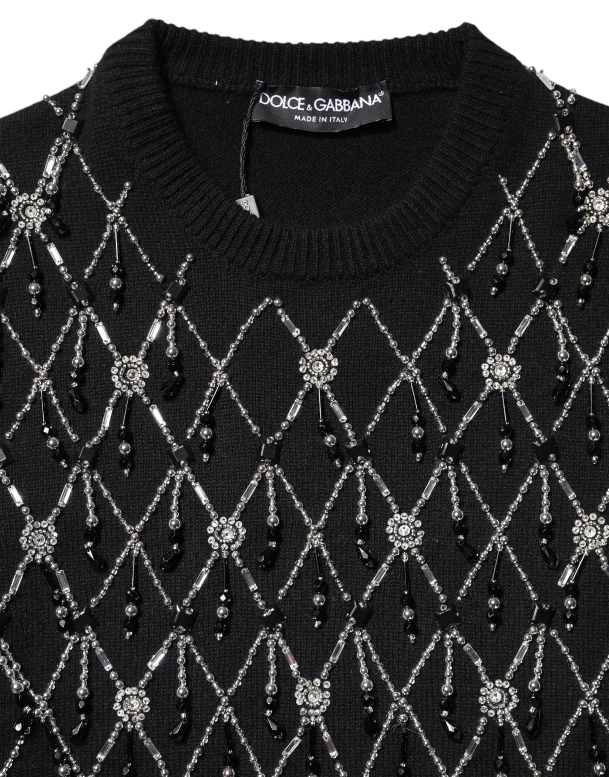 Dolce & Gabbana Black Cashmere Embellished Long Sleeves Top