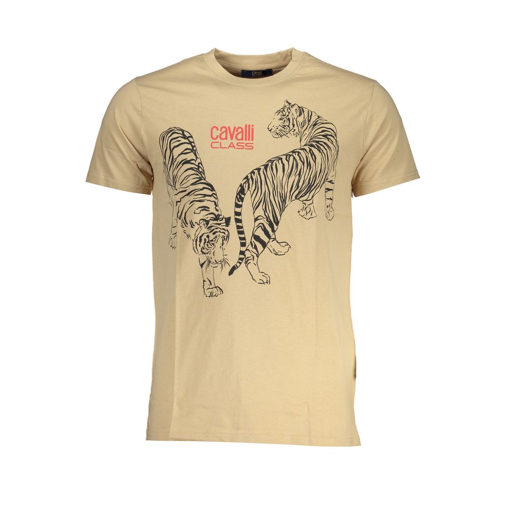 Cavalli Class Beige Cotton Men T-Shirt