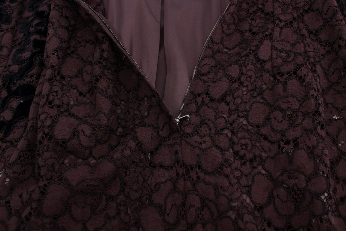 فستان دولتشي آند غابانا ماكسي دانتيل بنقشة الزهور الأرجواني من ريكامو