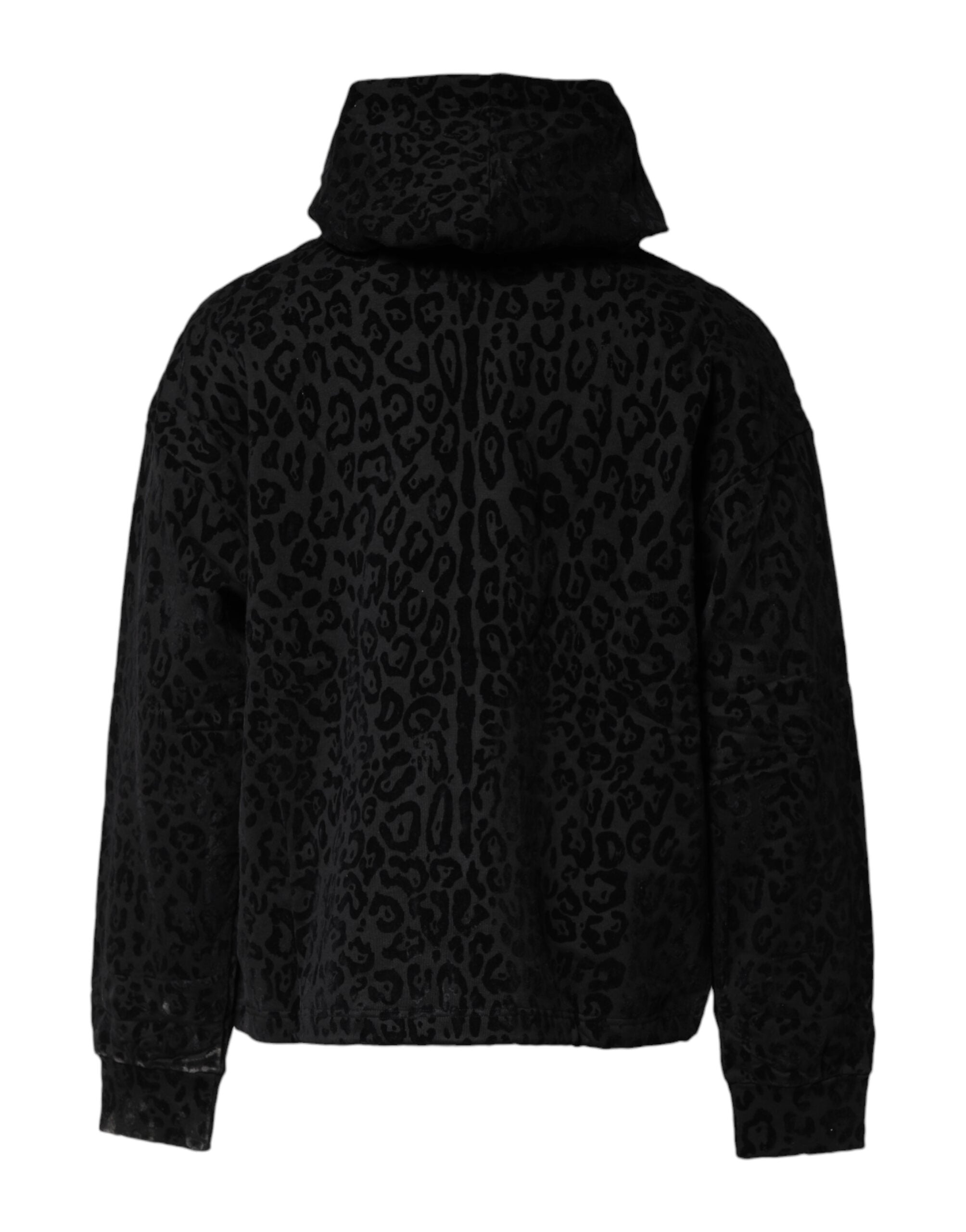 Dolce & Gabbana Black Leopard Full Zip Hooded Sweatshirt Sweater