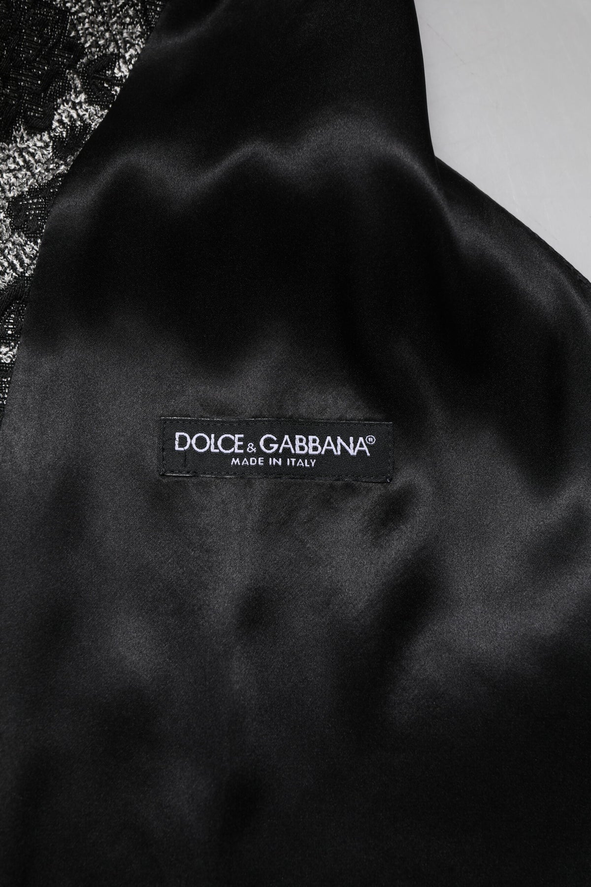 Dolce & Gabbana Black Gray Brocade Formal Men Waistcoat Vest