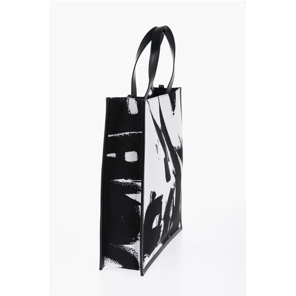 Logoed Fabric Tote Bag with Leather Detail