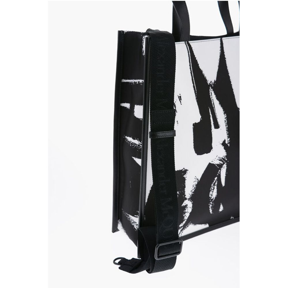 Logoed Fabric Tote Bag with Leather Detail