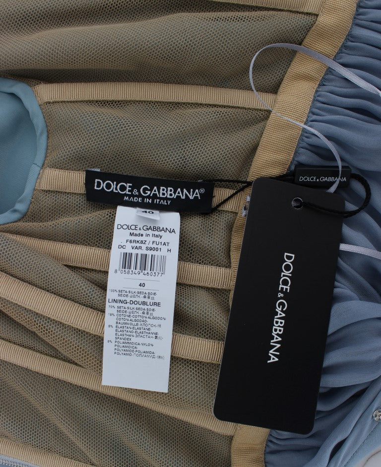 فستان دولتشي آند غابانا أزرق من الحرير والكريستال