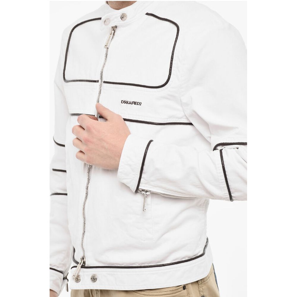 Cotton Biker Jacket With Vegan Leather Details
