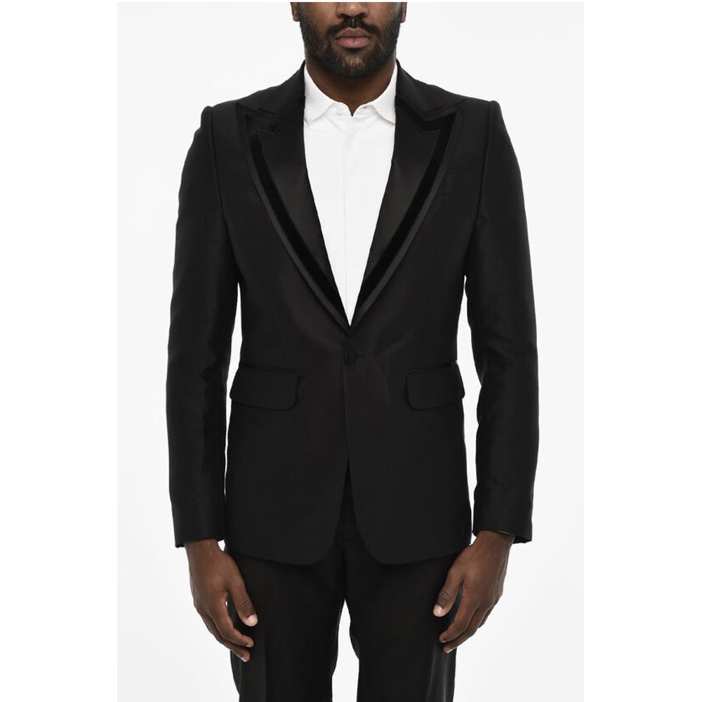 wool and silk side vents peak lapel 1-button blazer