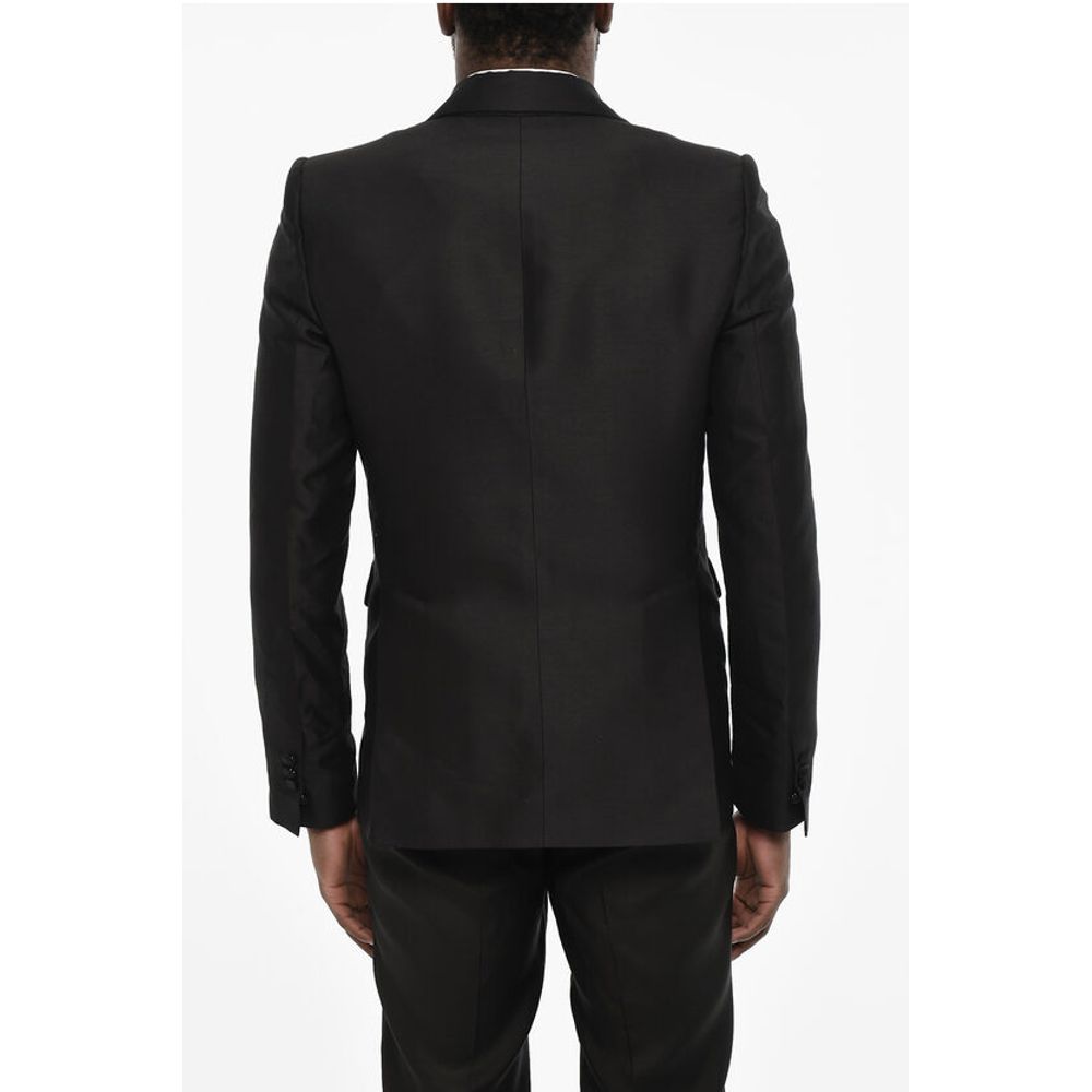 wool and silk side vents peak lapel 1-button blazer