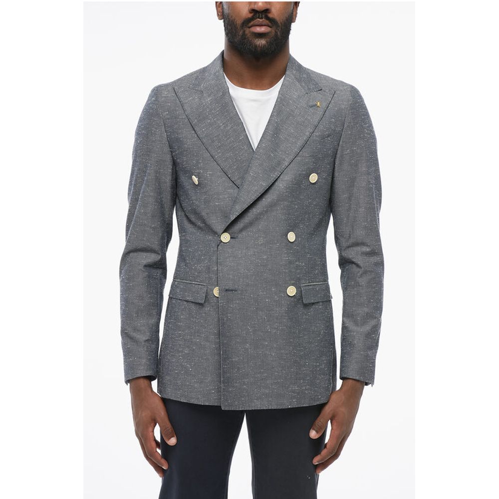 CC COLLECTION Side Vents Peak Lapel Double Breasted Blazer