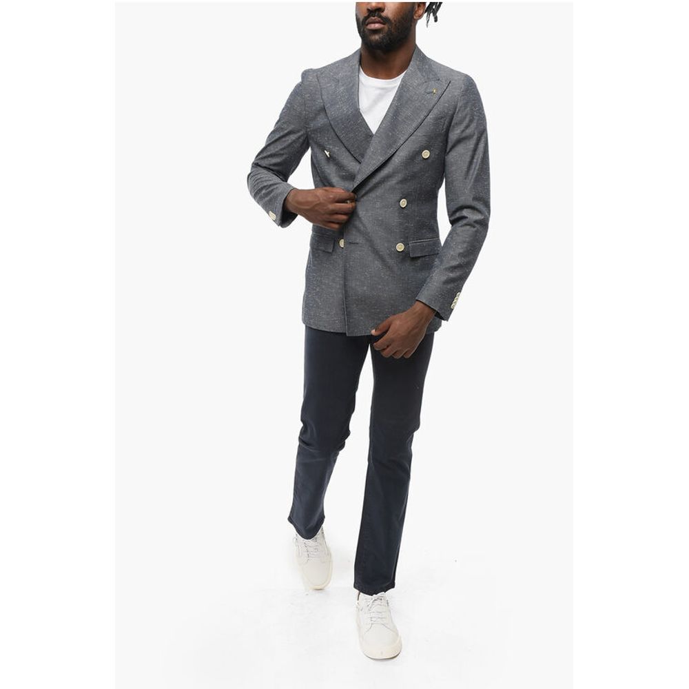 CC COLLECTION Side Vents Peak Lapel Double Breasted Blazer