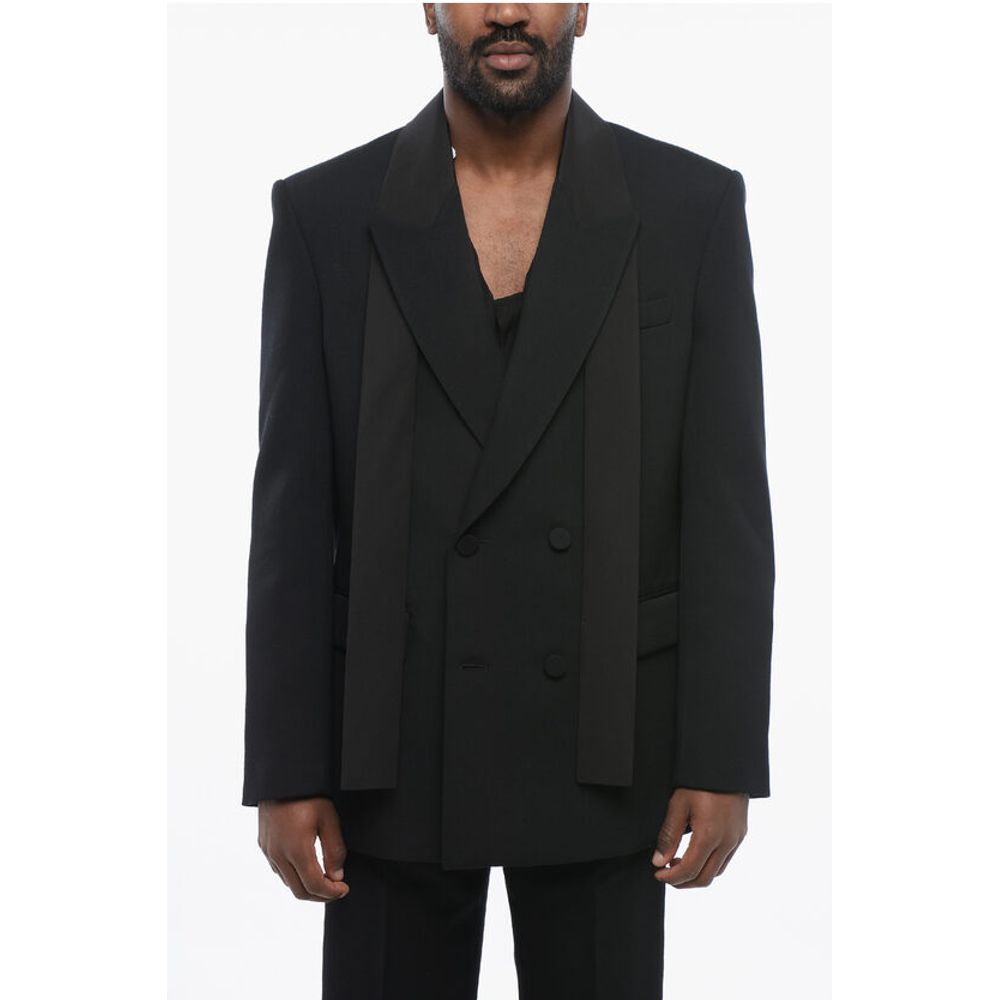 Double-breasted Virgin Wool Blazer with Tie Detail