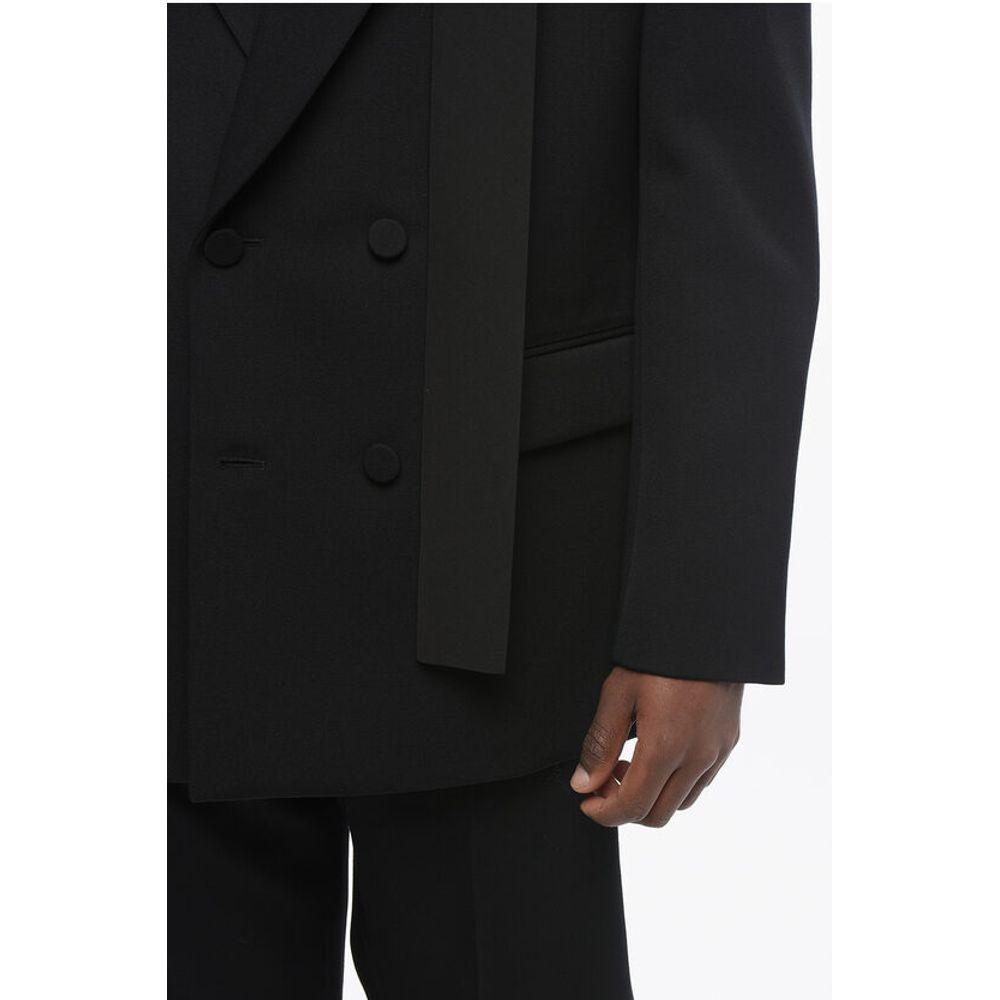 Double-breasted Virgin Wool Blazer with Tie Detail