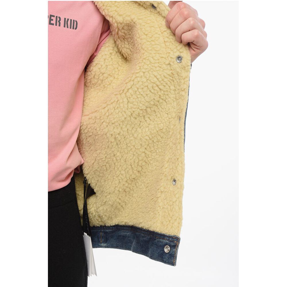 Shearling Lined Denim Jacket with Rhinestoned Fringes