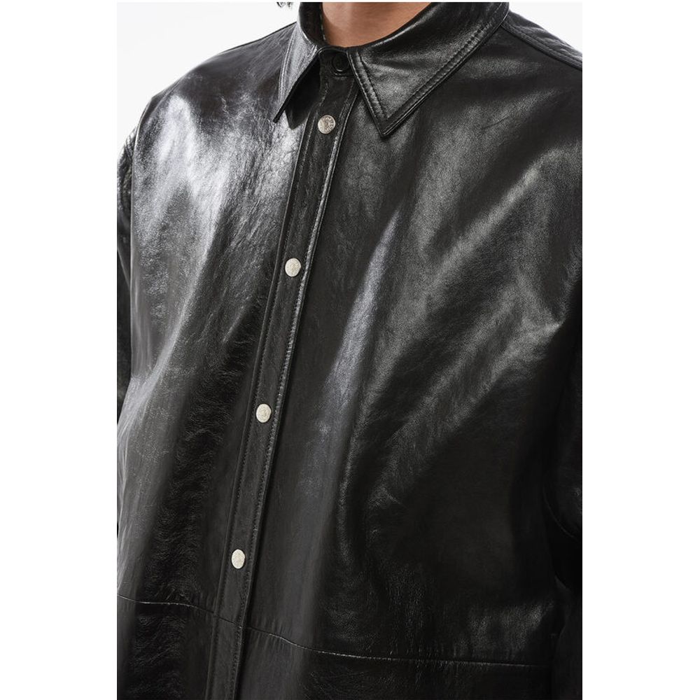 Brushed Leather Overshirt with Flush Pockets