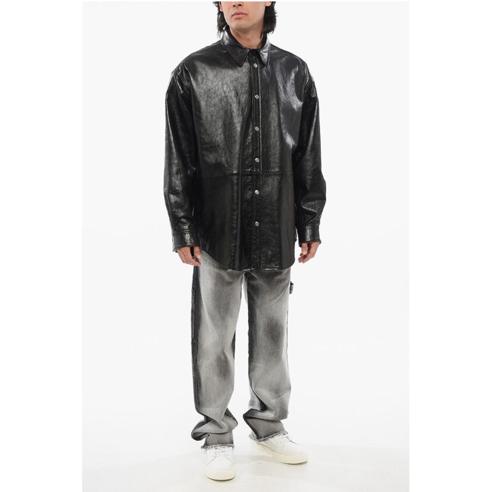 Brushed Leather Overshirt with Flush Pockets